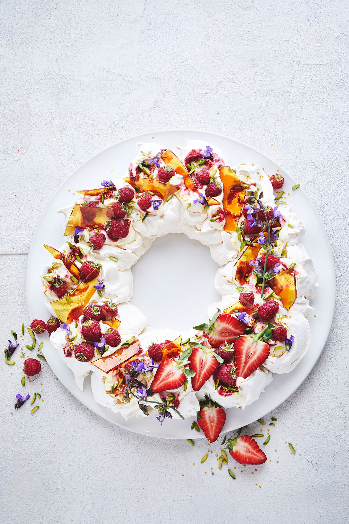 Summer Christmas Pavlova with Fresh Strawberries • Advertising & Editorial Food Photography