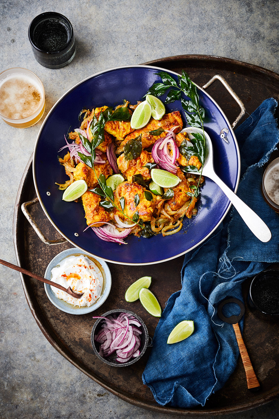 Colourful Dry Fish Curry with Red Onion, Lime & Yoghurt • Advertising & Editorial Food Photography