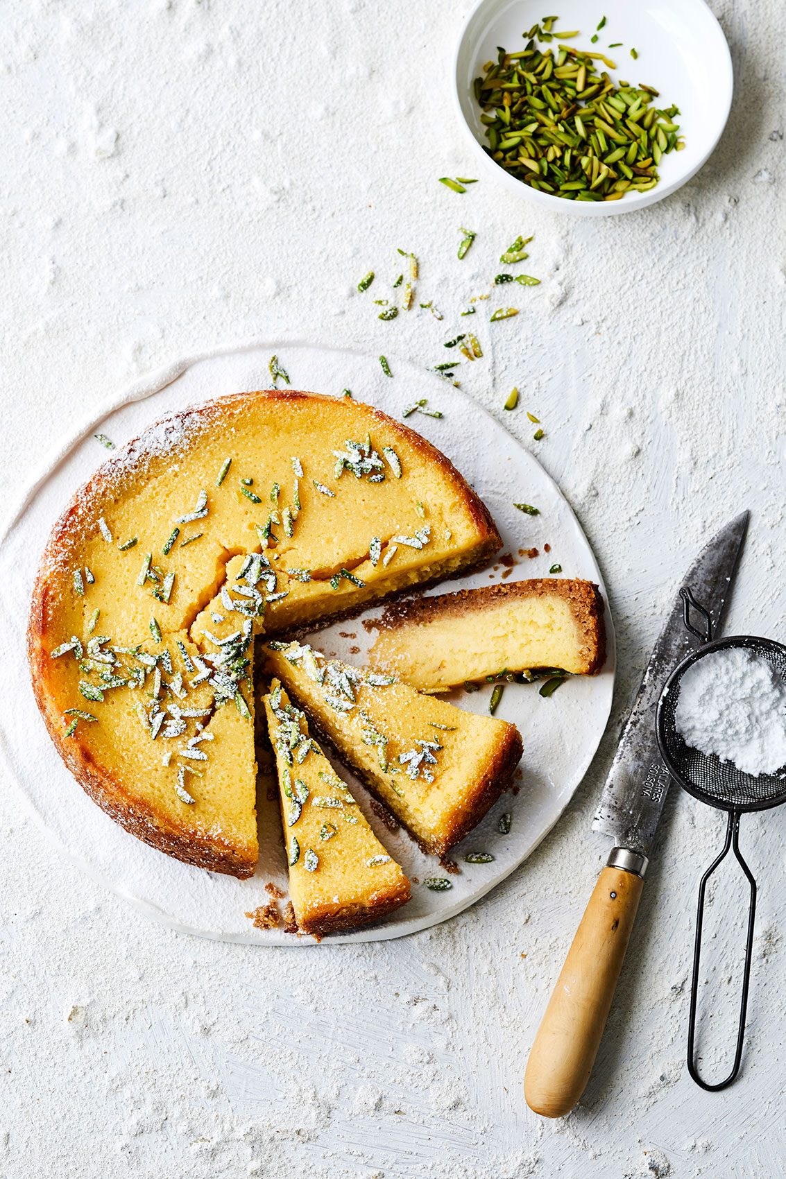 Freshly Cut Lime Pistachio Tart • Advertising & Editorial Food Photography