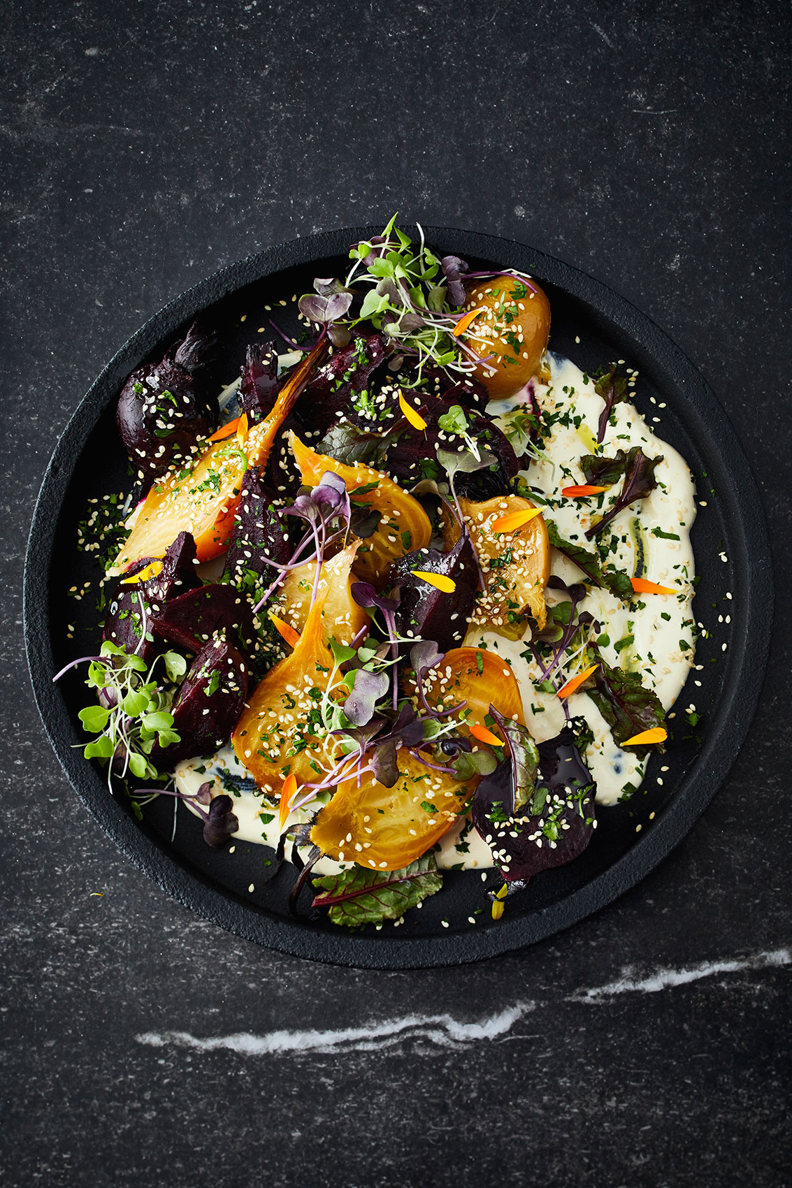 Roasted Beetroot with Sesame & Greens • Advertising & Editorial Food Photography