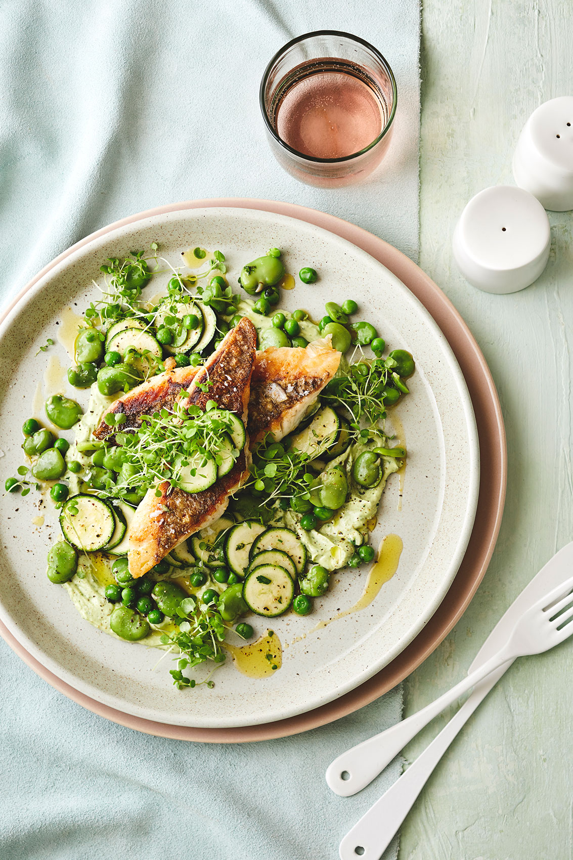 Panfried Snapper with Green Peas & Courgettes • Advertising & Editorial Food Photography