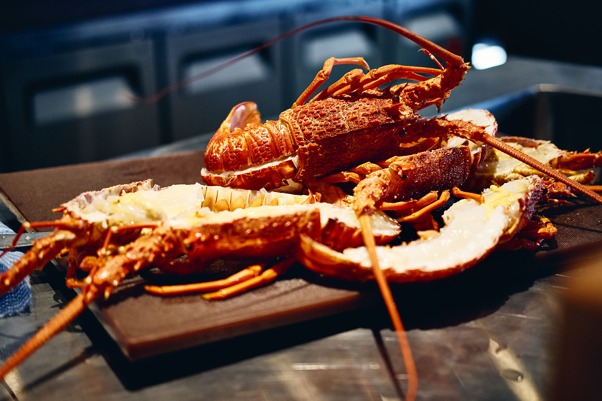 Ahi Fresh New Zealand Crayfish on Kitchen Bench • Hospitality & Culinary Food Photography