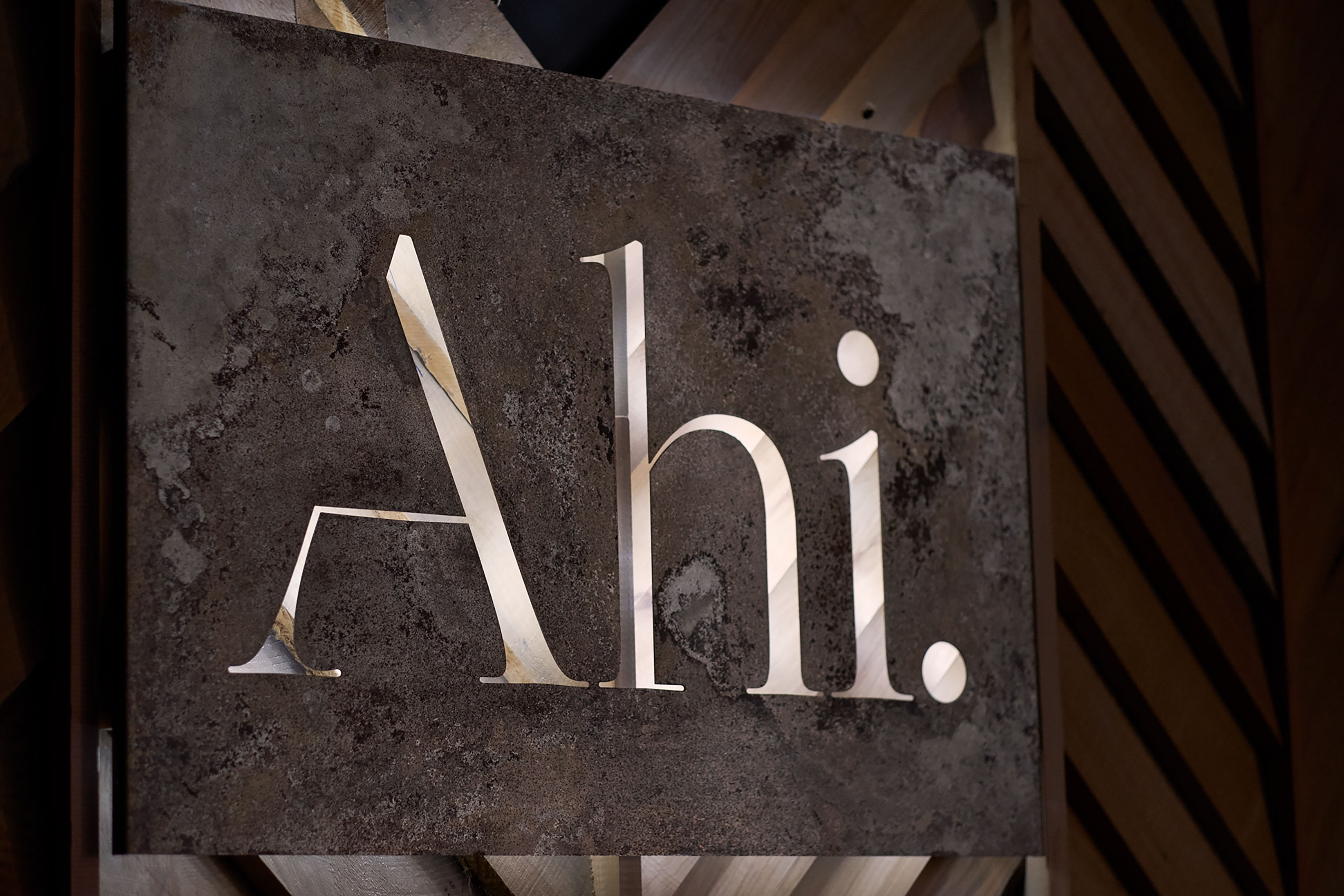 Ahi Exterior Textured Logo Signboard • Hospitality & Culinary Food Photography