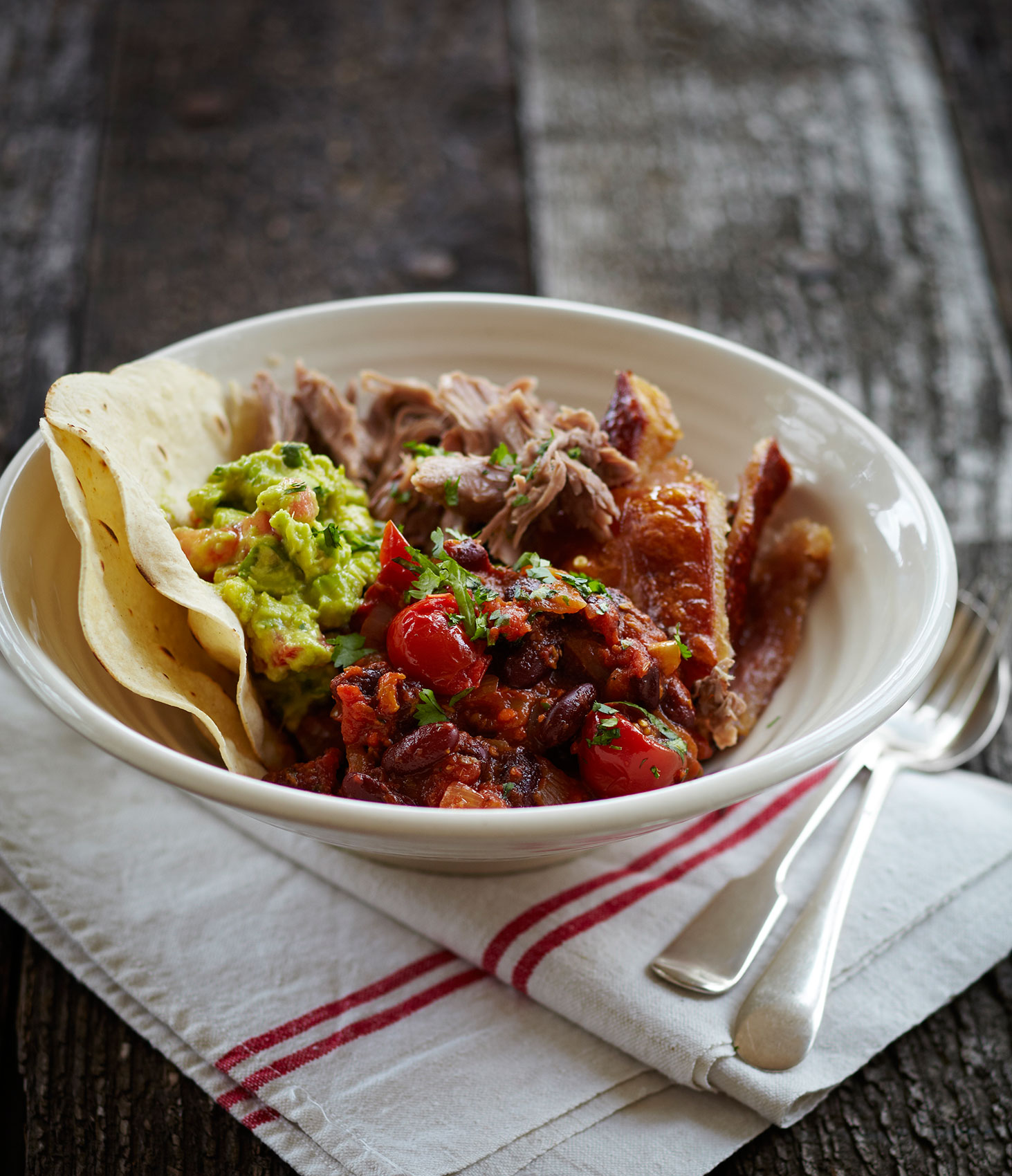 Free Range in the City • Mexican Pulled Pork & Beans with Tortillas & Guacamole • Cookbook & Lifestyle Food Photography