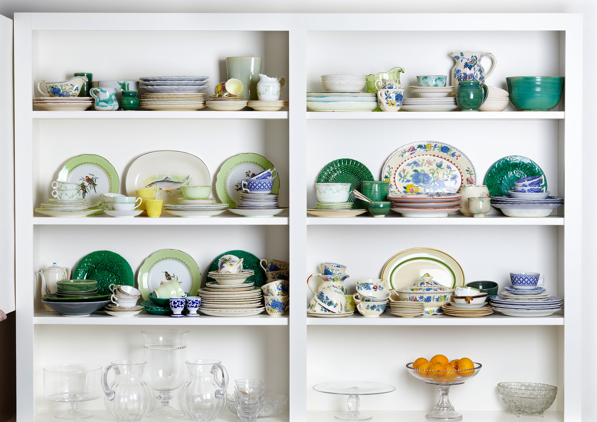 Free Range in the City • Antique New Zealand Tableware on White Shelf • Cookbook & Lifestyle Food Photography