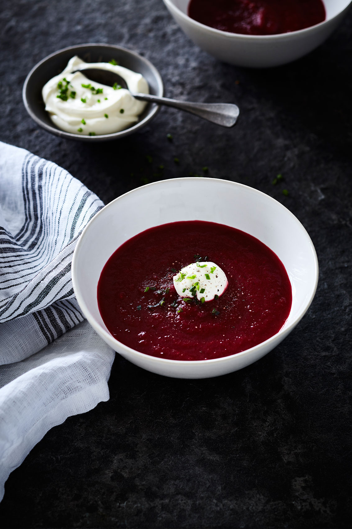 Slow Cooked • Vibrant Beetroot Soup with Fresh Cream & Herbs • Cookbook & Editorial Food Photography