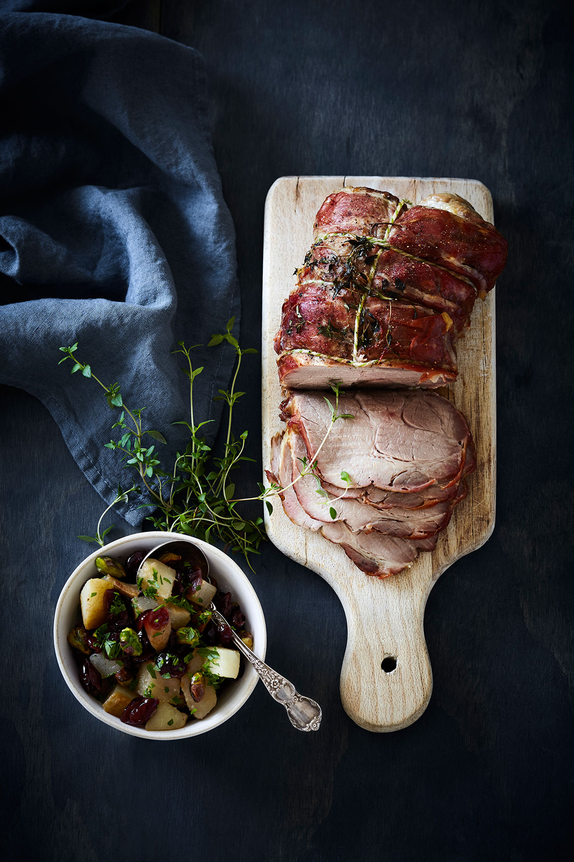 Slow Cooked • Thinly Sliced Prosciutto Pork with Fresh Thyme • Cookbook & Editorial Food Photography