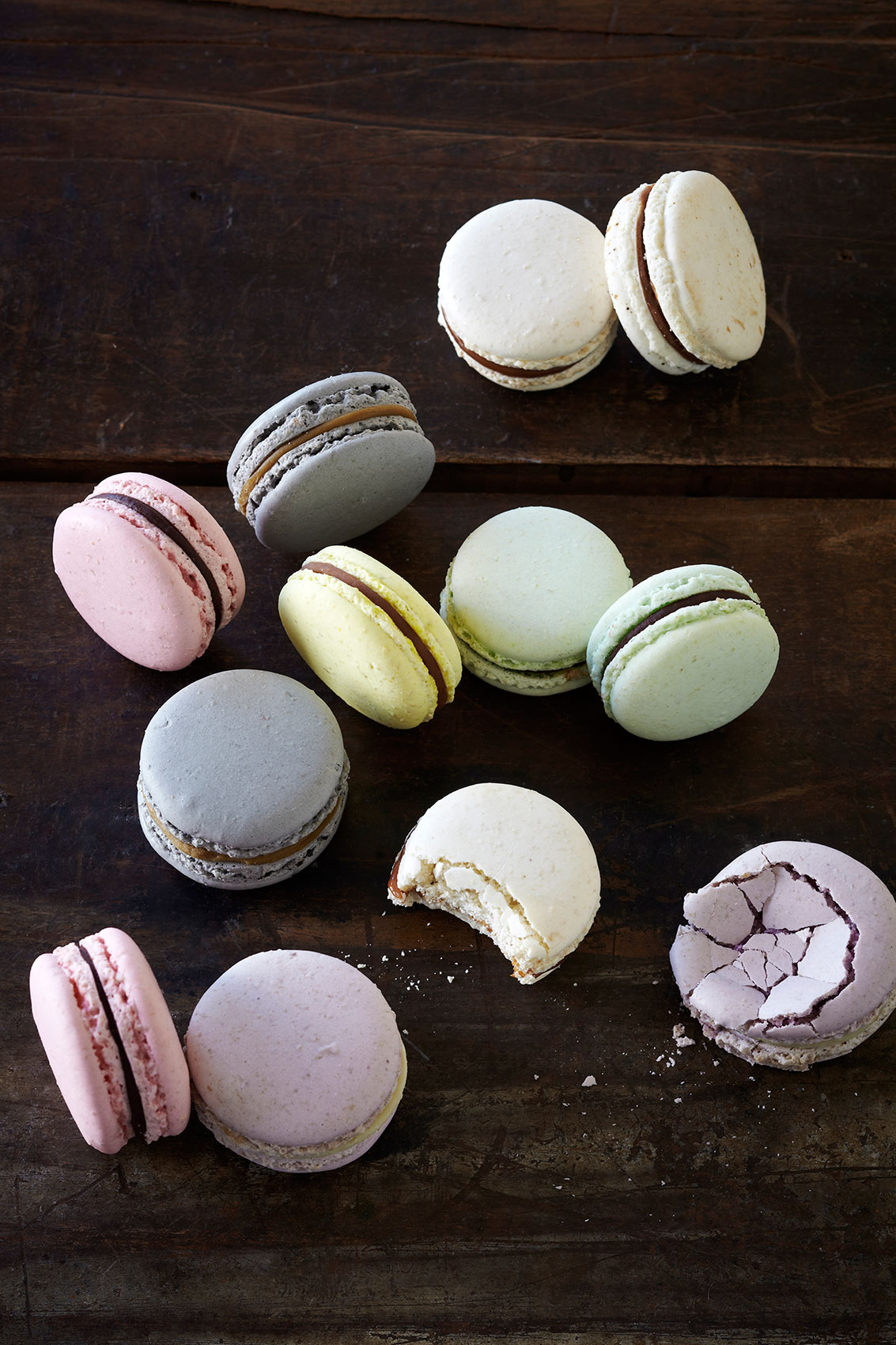 Pastel Macaroons on Dark Wooden Table • Advertising & Editorial Food Photography