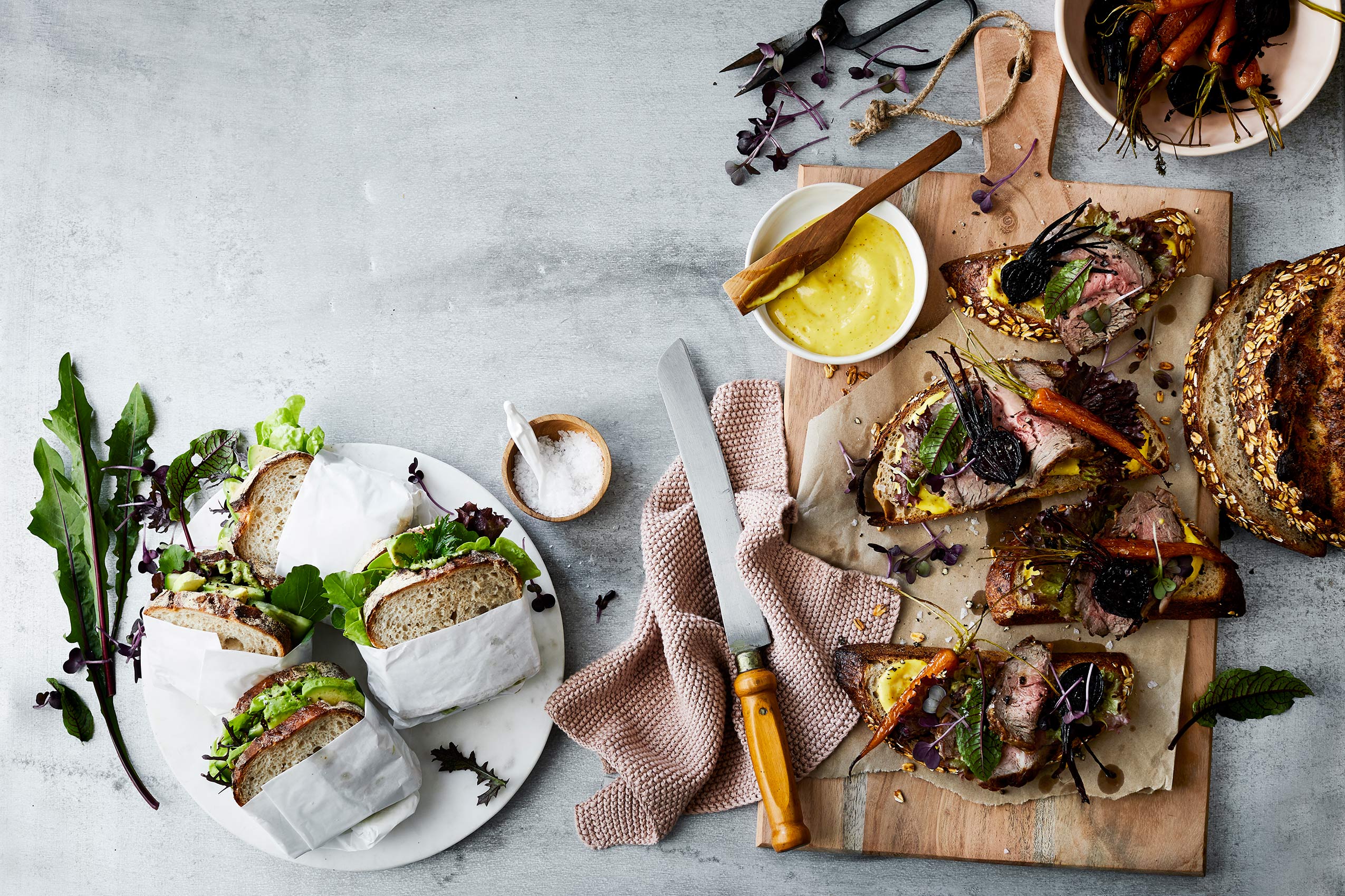 Roast Beef & Mustard Sandwiches with Fresh Greens • Advertising & Editorial Food Photography