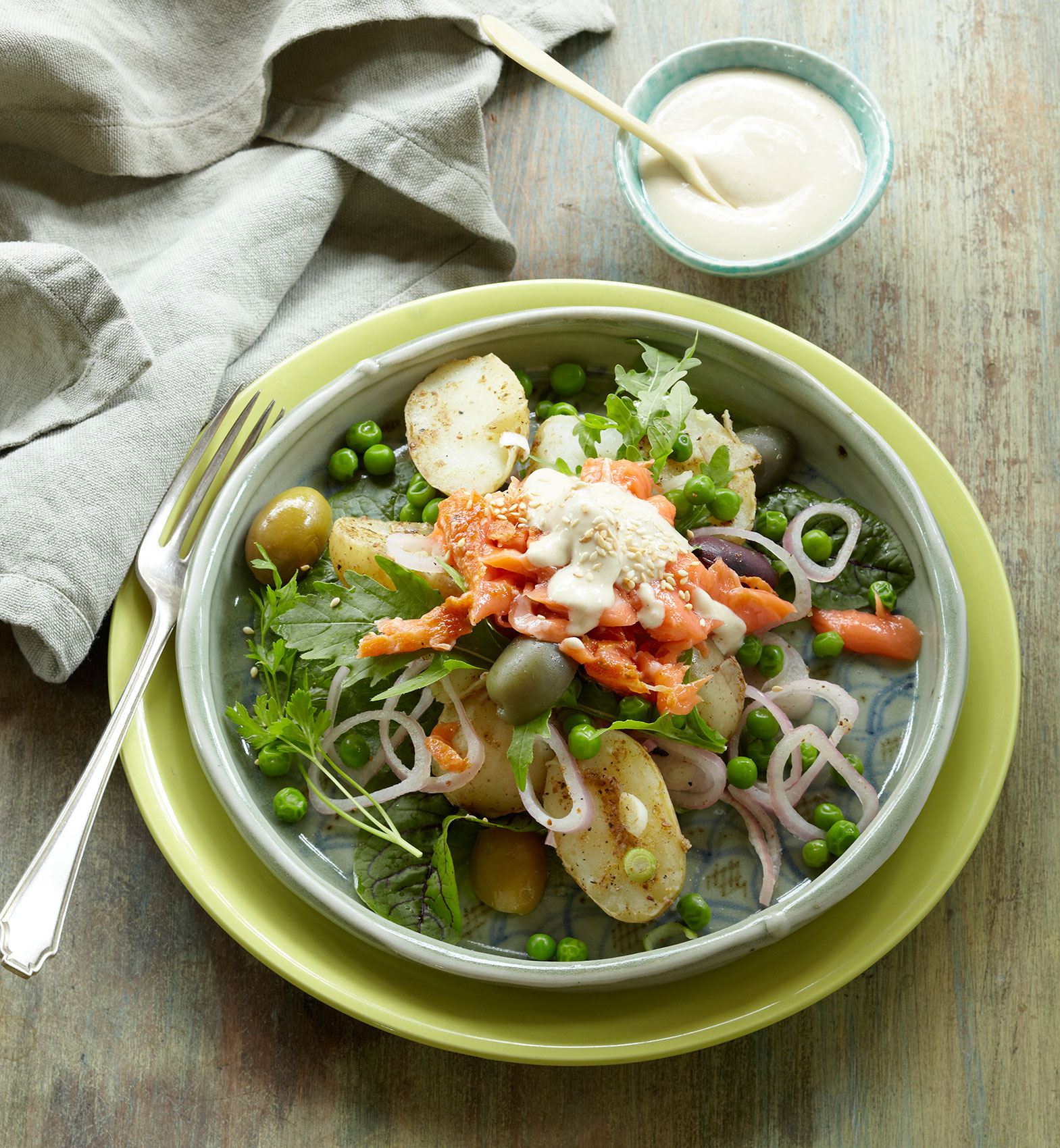 Everyday • Hot Smoked Salmon with Green Peas, Potatoes & Sesame • Hospitality & Editorial Food Photography
