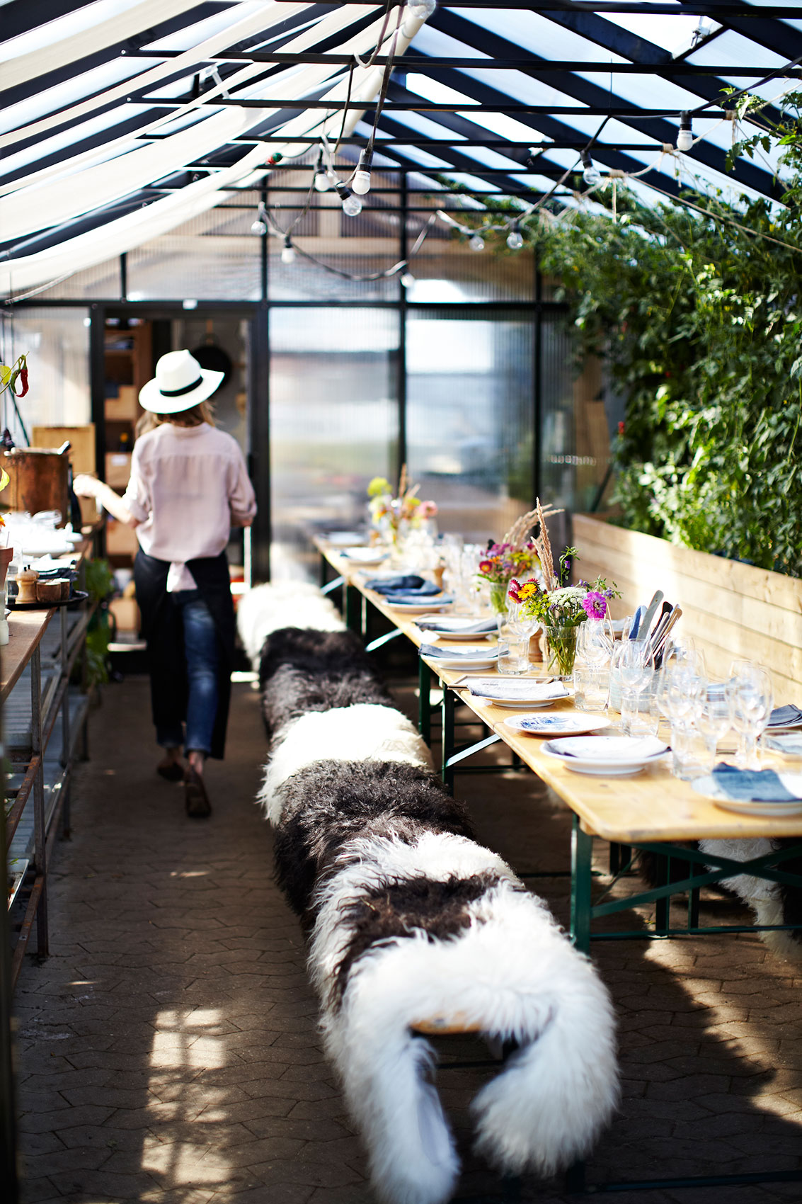 Stedsans in the Woods • Setting Tables for Lunch in Steel-Framed Glasshouse • Lifestyle & Editorial Food Photography
