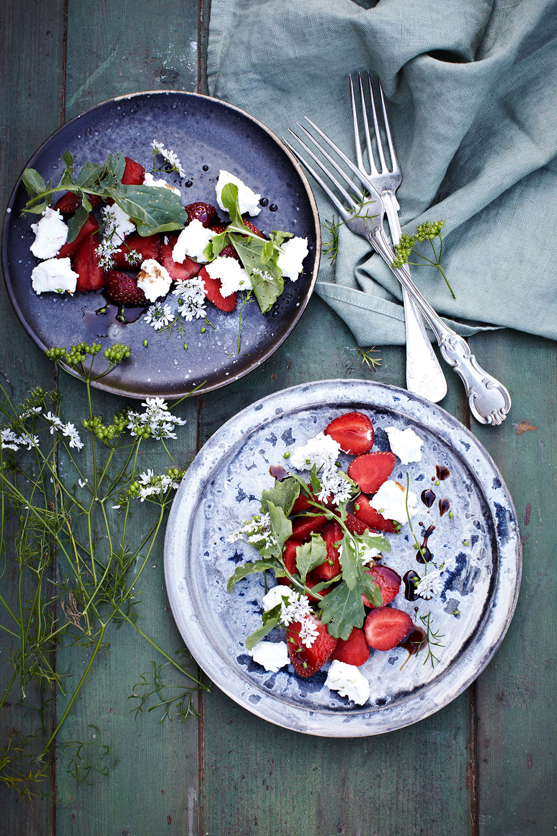 Strawberry Rocket Salad with Elderflower & Balsamic Vinegar • Advertising & Editorial Food Photography