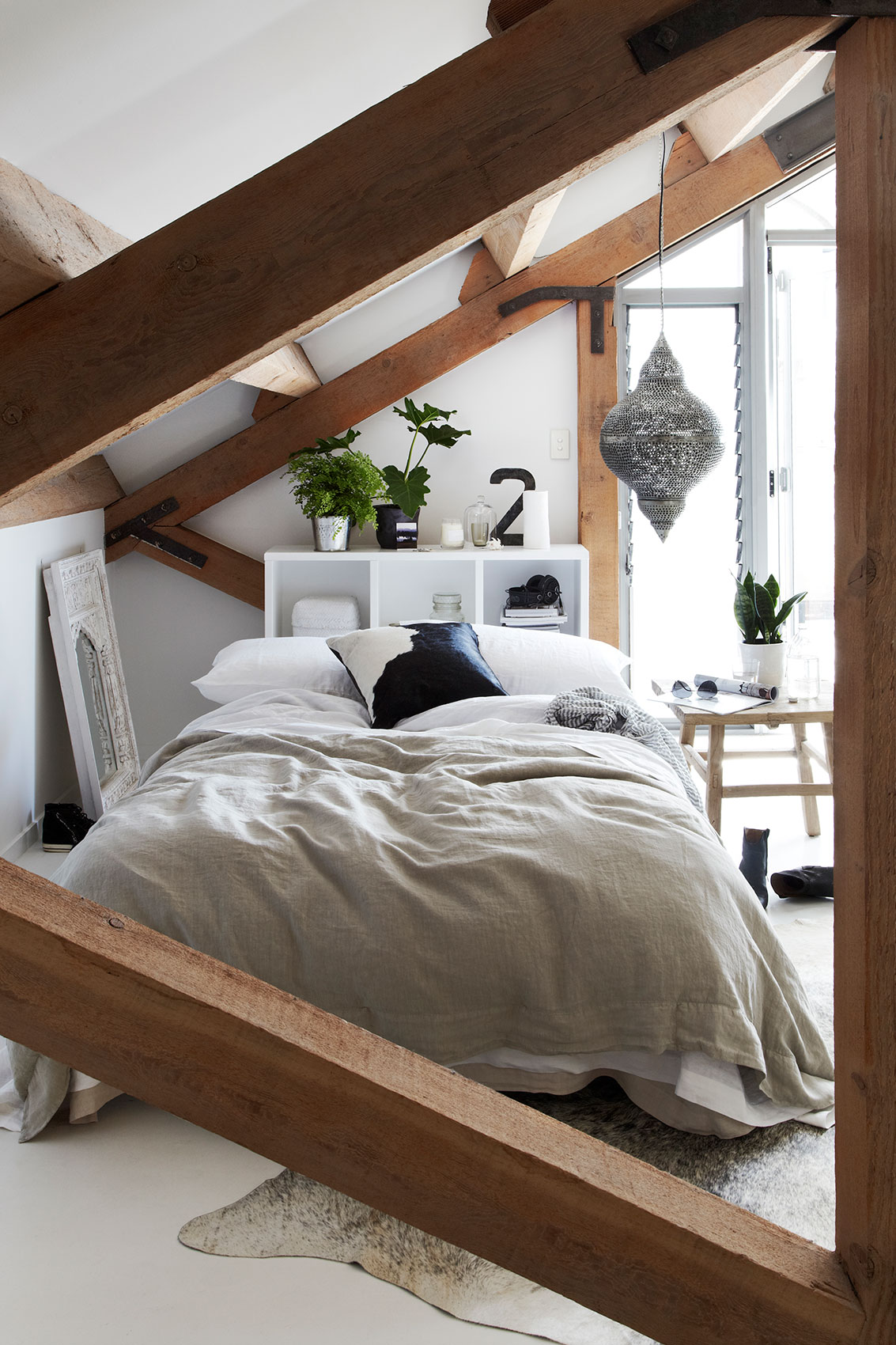 Light Wood Loft Style Pitched Roof Bedroom • Architecture & Interior Photography