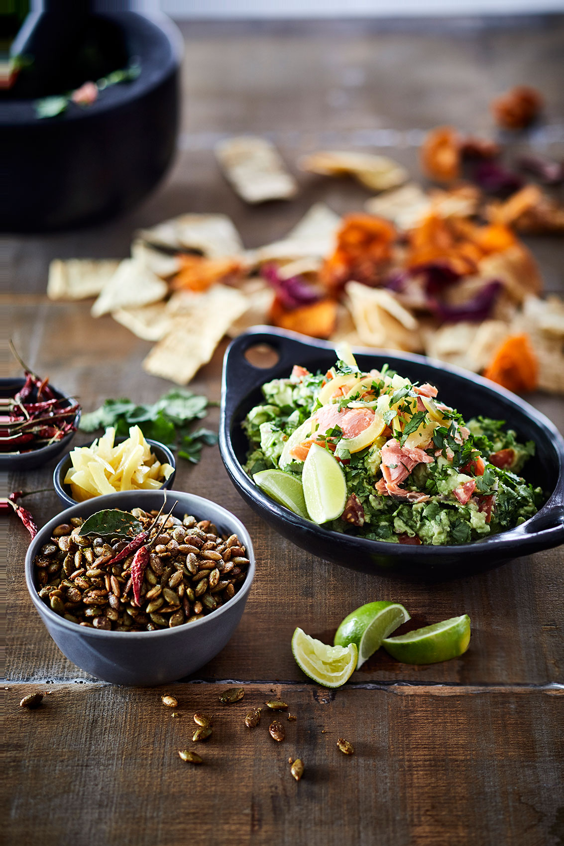 Shared Kitchen • Guacamole with Salmon Flakes, Fresh Lime & Coriander • Lifestyle & Editorial Food Photography