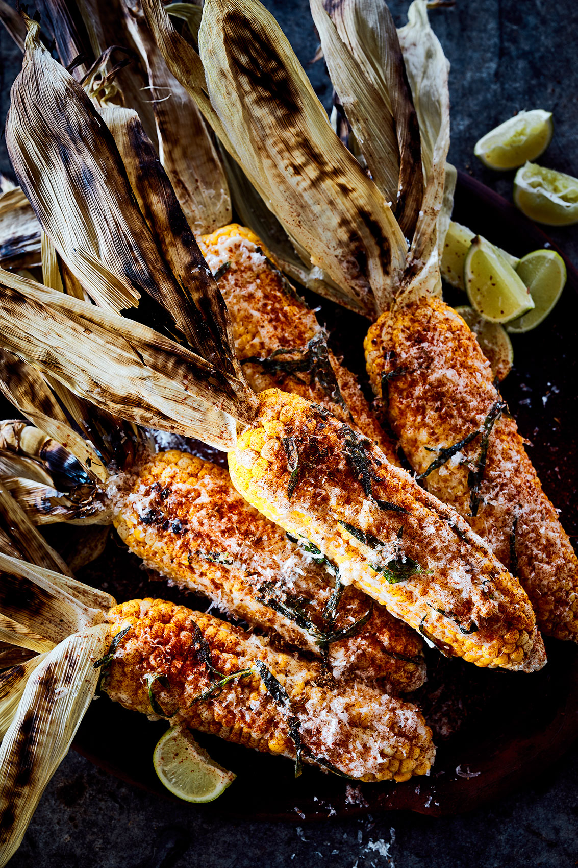 Shared Kitchen • Grilled Corn with Salt, Herbs & Lime Wedges • Lifestyle & Editorial Food Photography