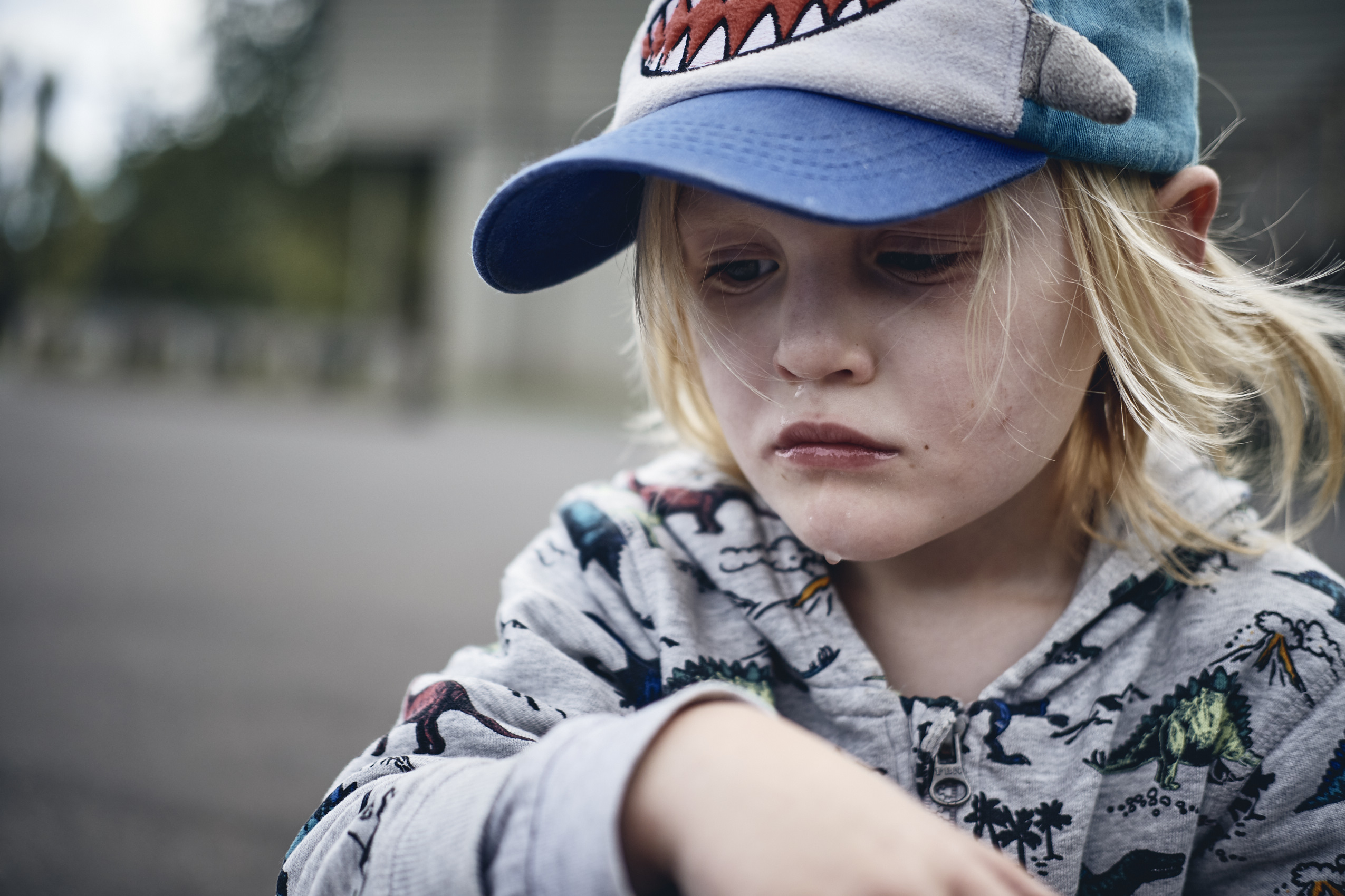 Lockdown • Young Blonde Boy in Dinosaur Hoodie & Shark Cap • Lifestyle & Portrait Photography