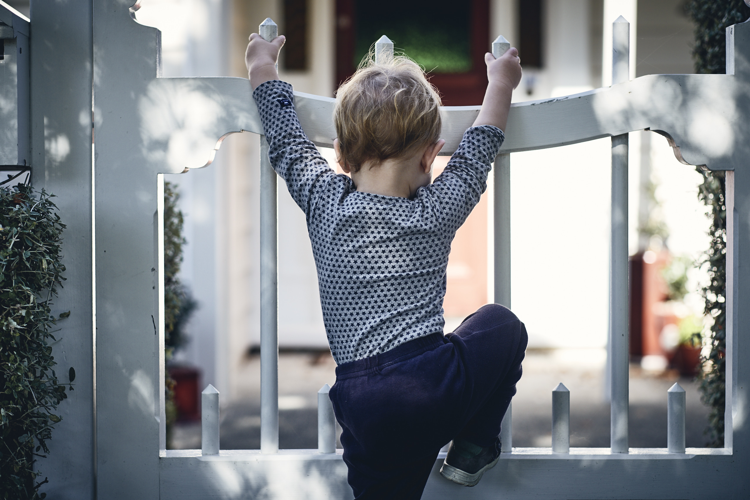 Lockdown • Toddler Climbing Front Wooden Gate • Lifestyle & Portrait Photography