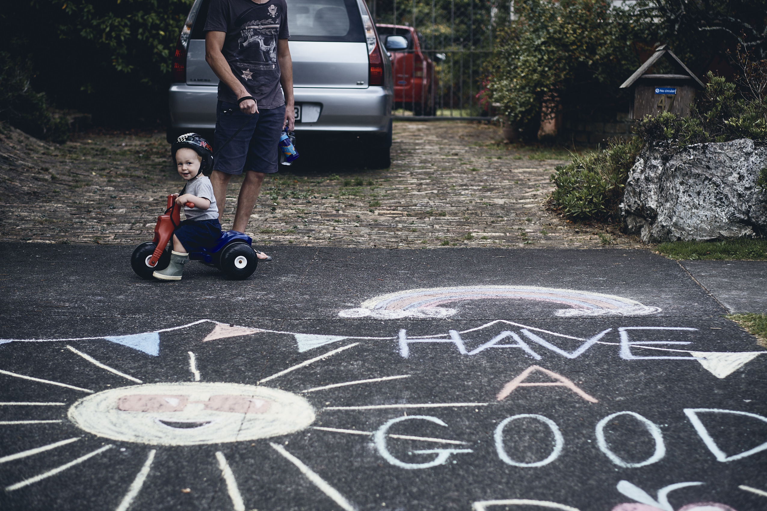 Lockdown • Chalk Drawing & Little Boy on Tricycle • Lifestyle & Portrait Photography