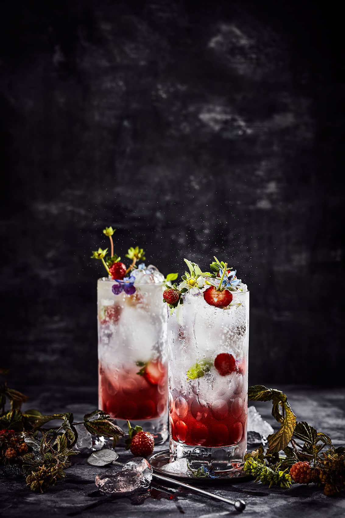 Summer Garden Cocktail with Fresh Berries • Liquid & Beverage Photography