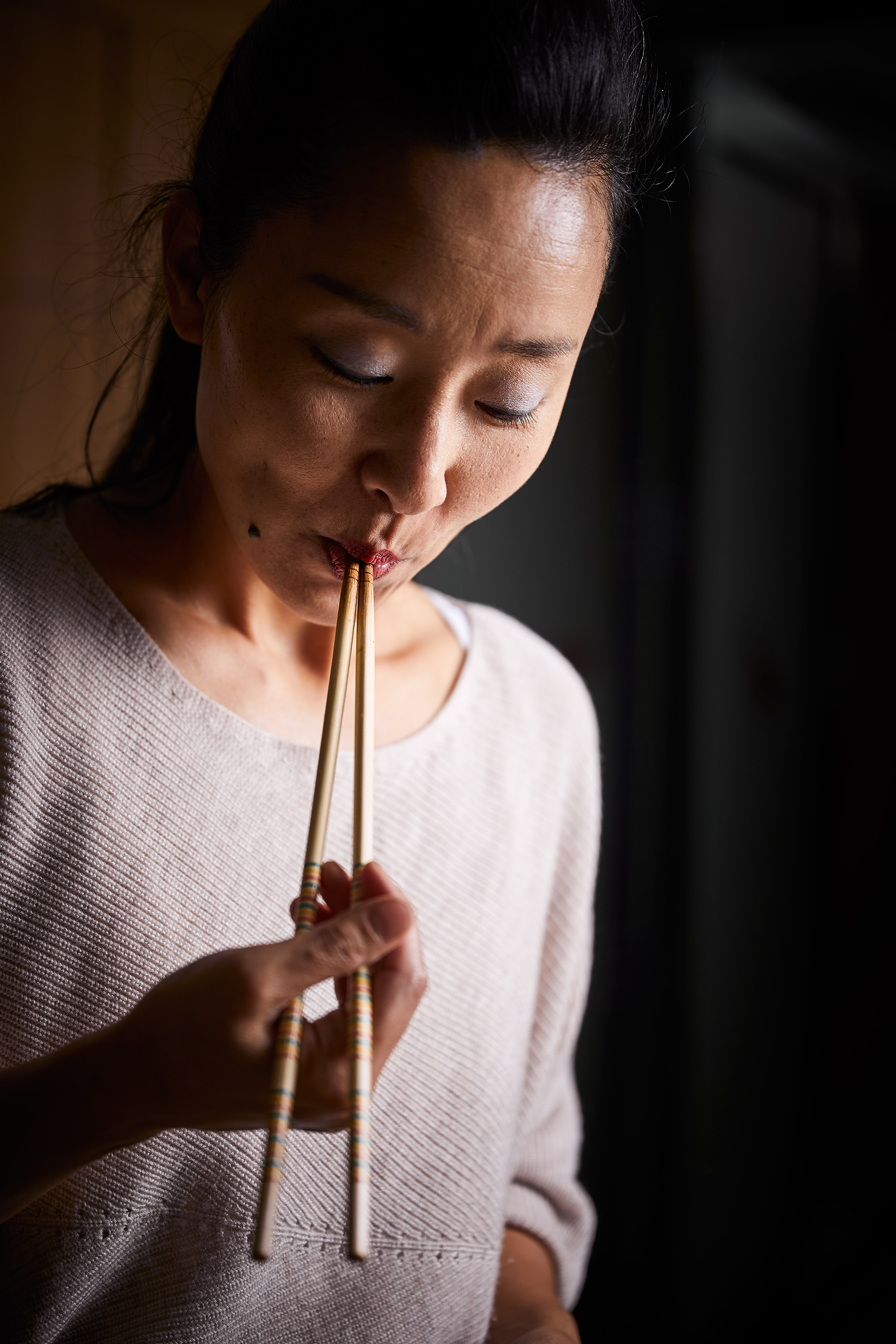 Mother Chef • Sachi Nomura Tasting in Kitchen with Cooking Chopsticks • Editorial & Lifestyle Photography