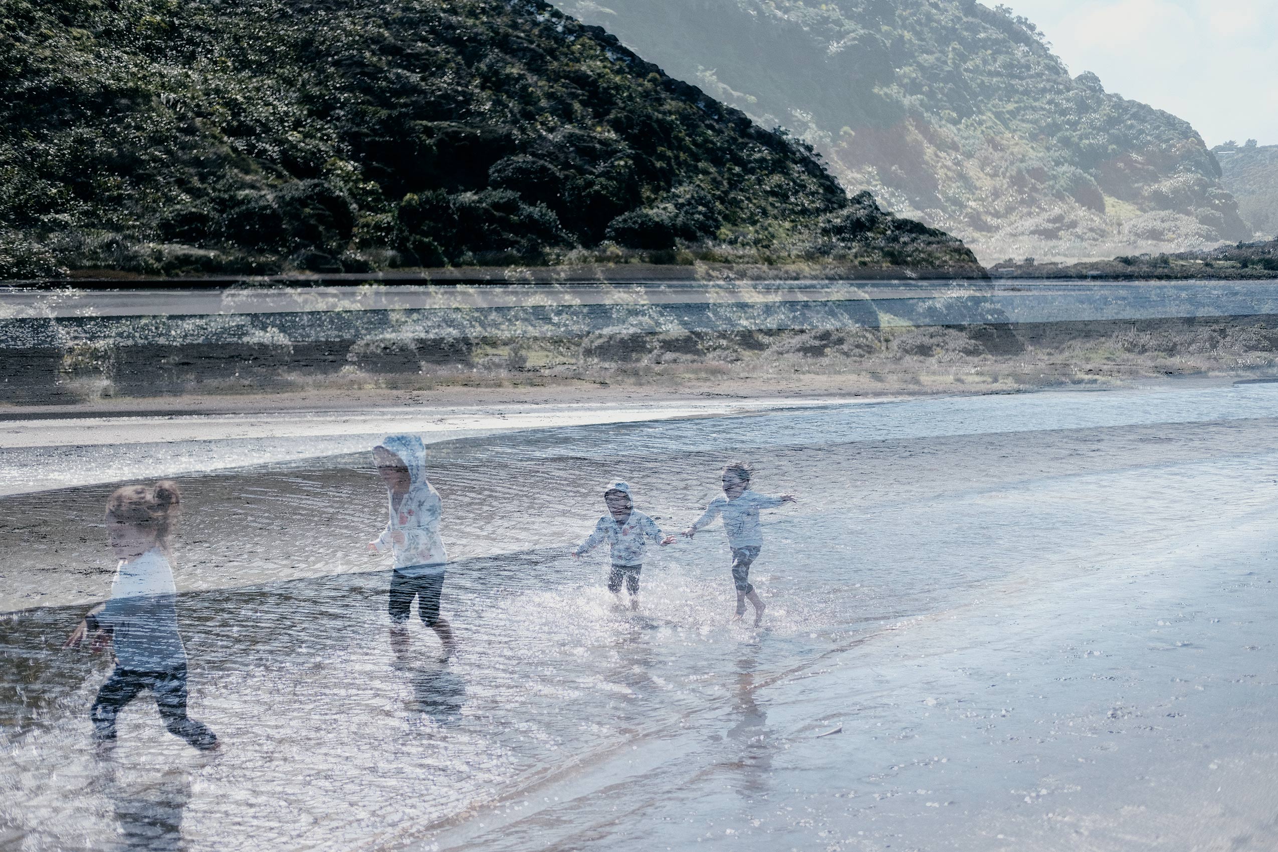 Distorted Normality • Children Running on Beach Double Exposure • Lifestyle & Fine Art Photography