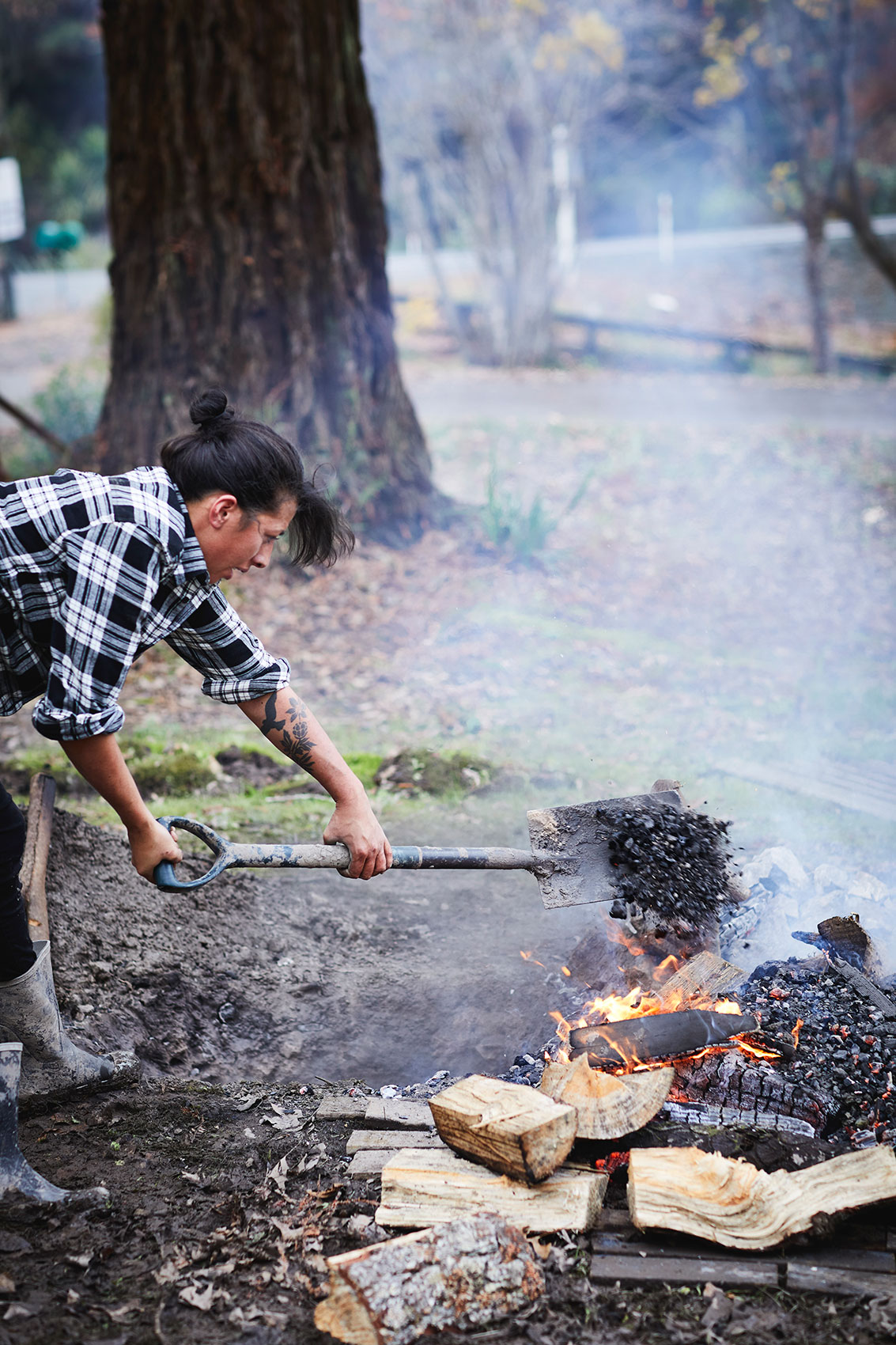 Hiakai • Burying Smouldering Wood for Maori Hangi Slow Steam Pit • Lifestyle & Hospitality Food Photography