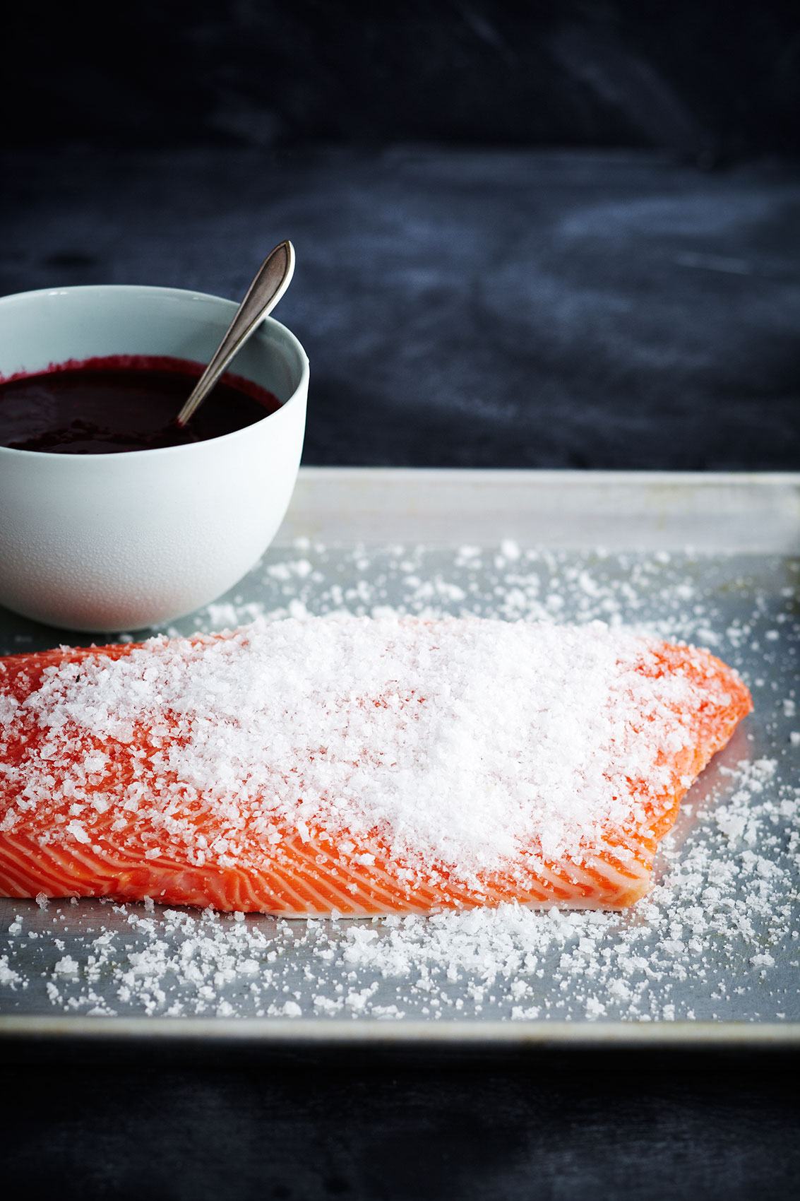 Laesoe Salt • Salting Salmon for Boysenberry Gravlax • Advertising & Lifestyle Food Photography