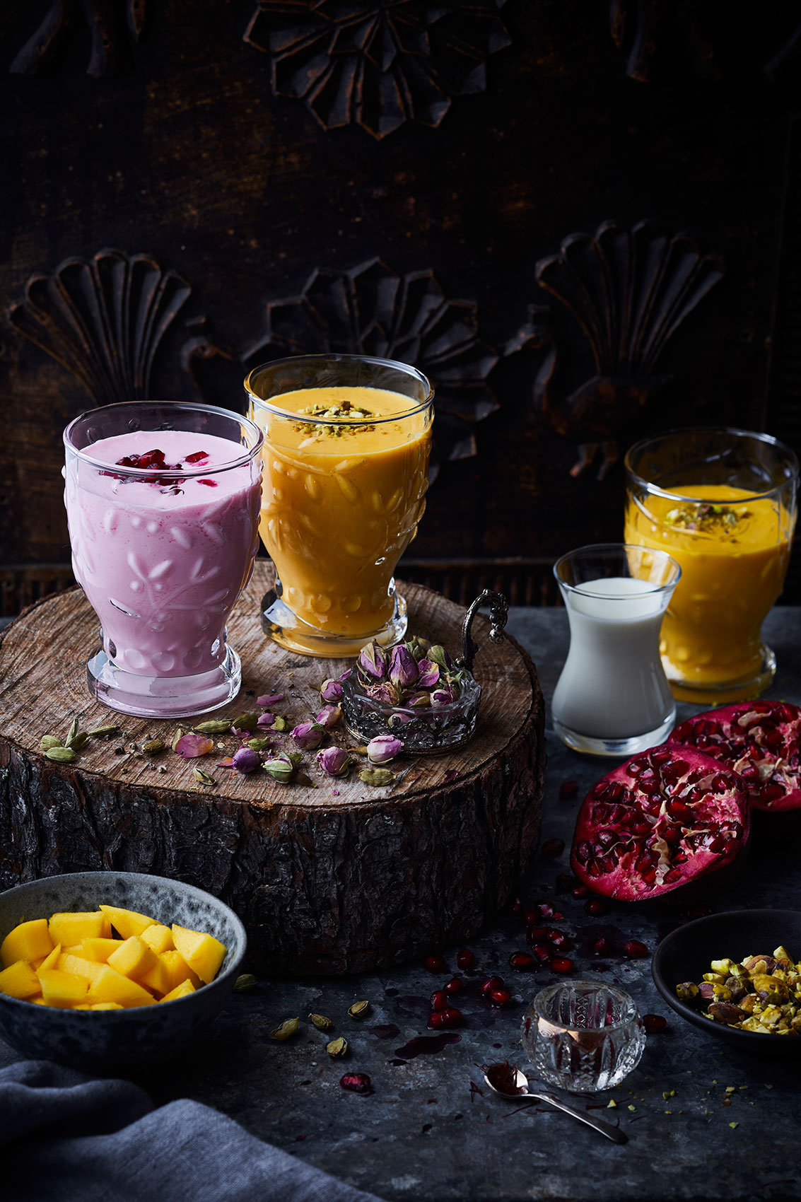 My Indian Kitchen • Mango Rosewater Lassi with Flower Buds • Cookbook & Editorial Food Photography
