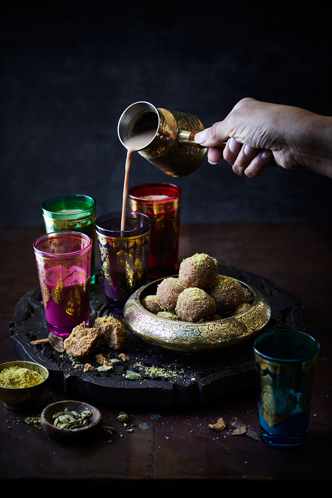 My Indian Kitchen • Almond Pistachio Ladoo with Chai Tea • Cookbook & Editorial Food Photography
