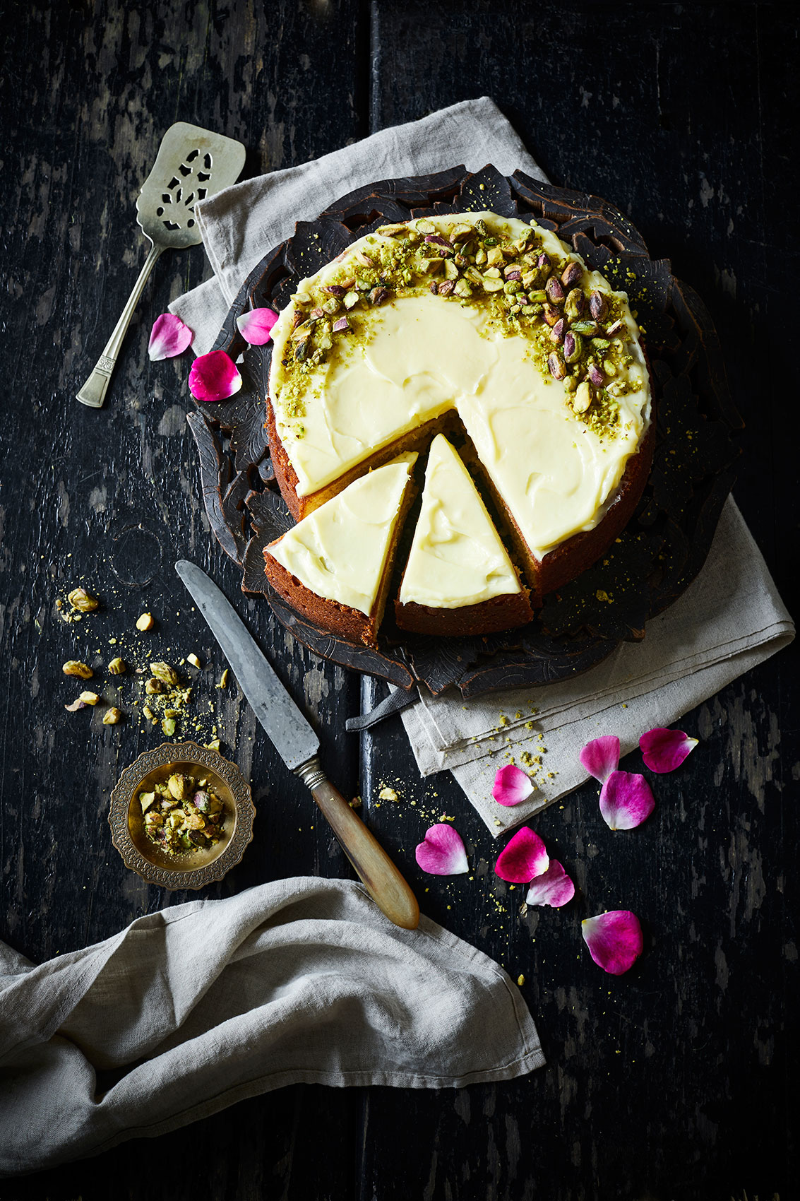 My Indian Kitchen • Cardamom Cake with Pistachio & Flower Petals • Cookbook & Editorial Food Photography