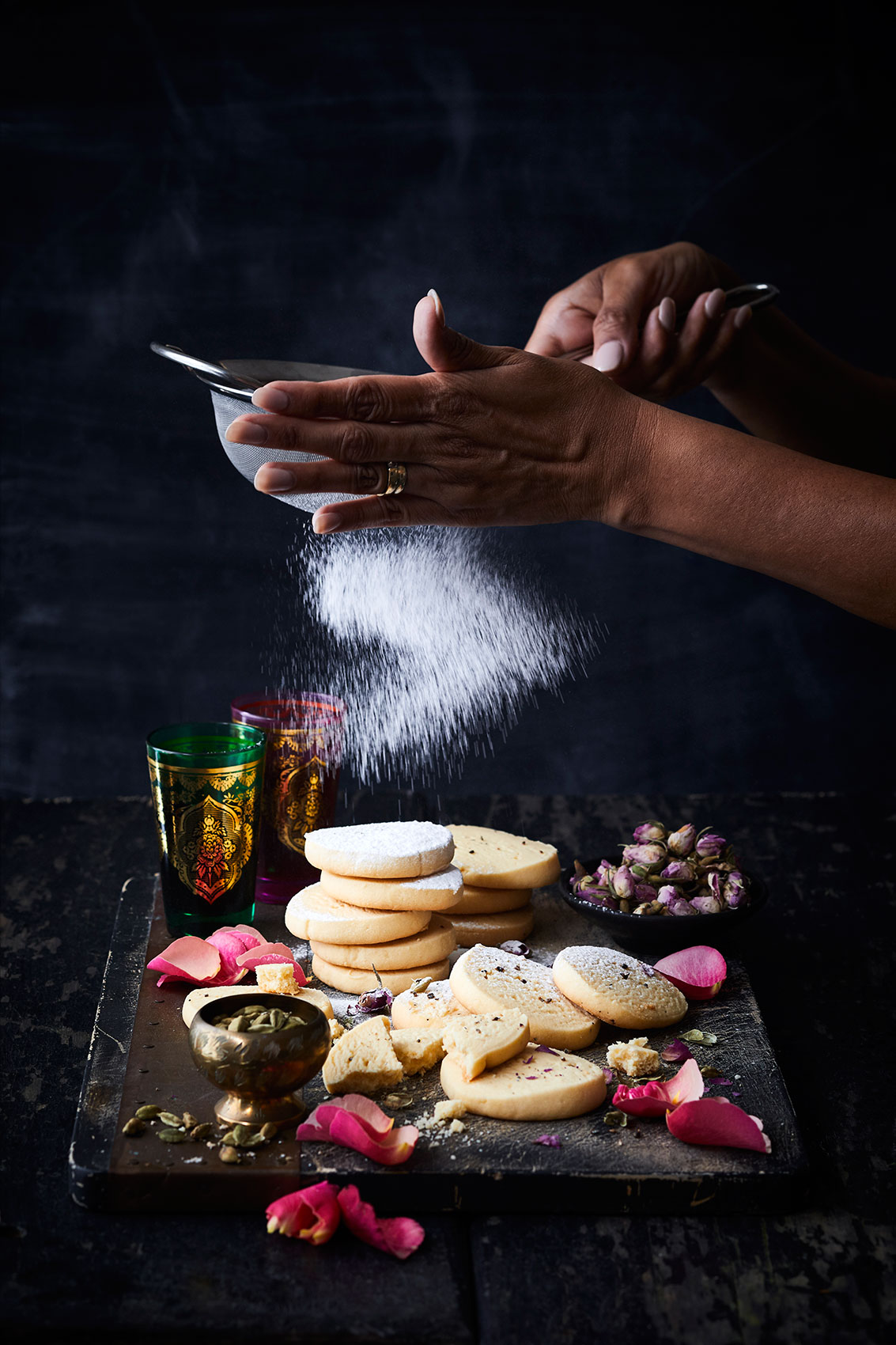 My Indian Kitchen • Icing Sugar on Cardamom Shortbread • Cookbook & Editorial Food Photography
