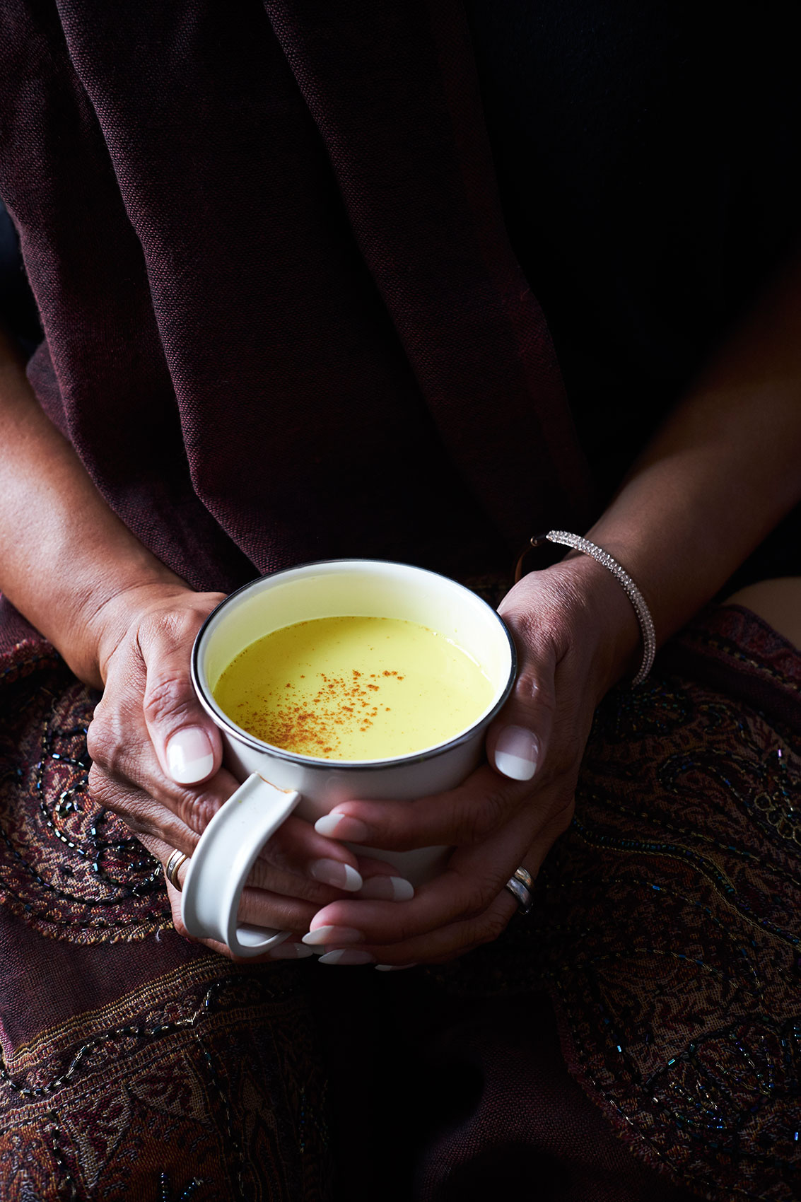 Indian Kitchen • Turmeric Latte & Hands • Beverage & Liquid Photography