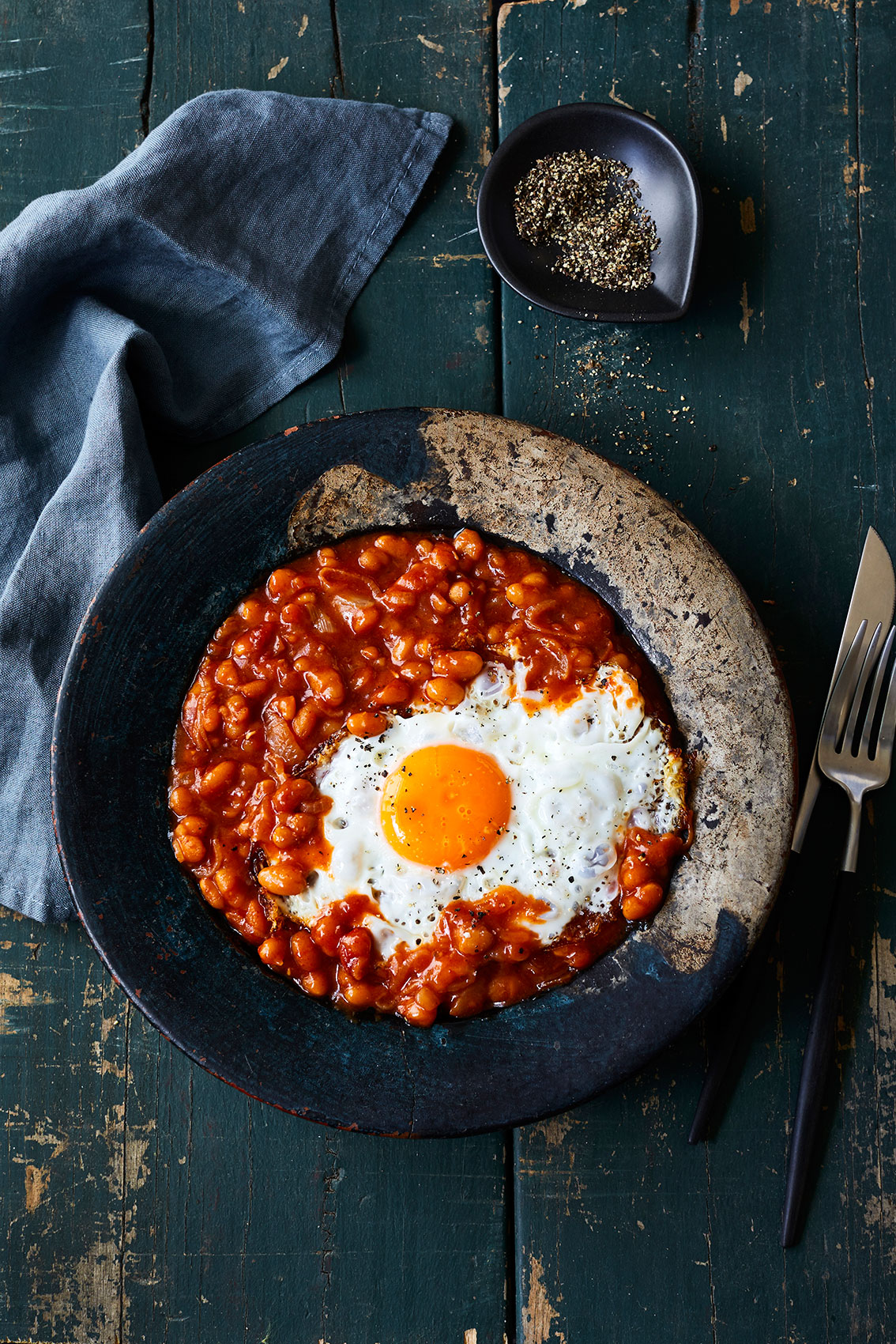 My Indian Kitchen • Baked Beans with Fried Egg & Black Pepper • Cookbook & Editorial Food Photography