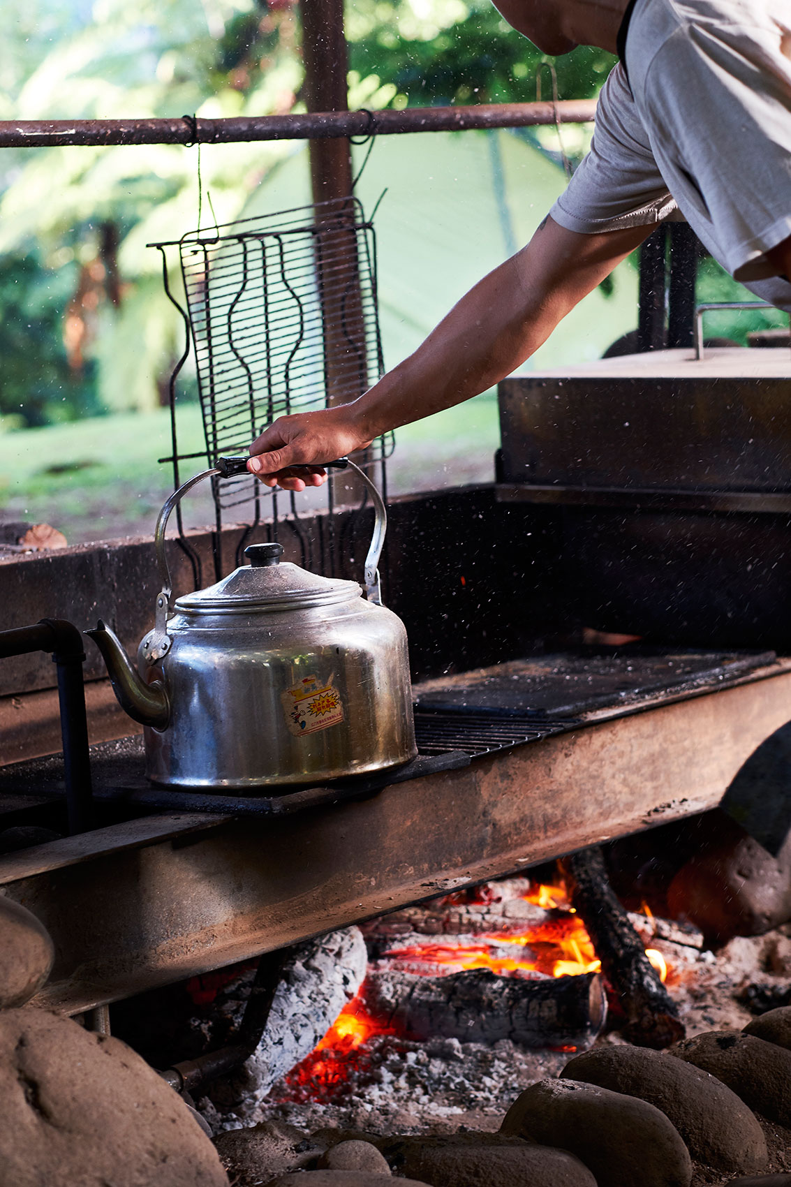 Hiakai • Boiling Billycan Kettle Over Hot Wood Fire • Lifestyle & Hospitality Food Photography