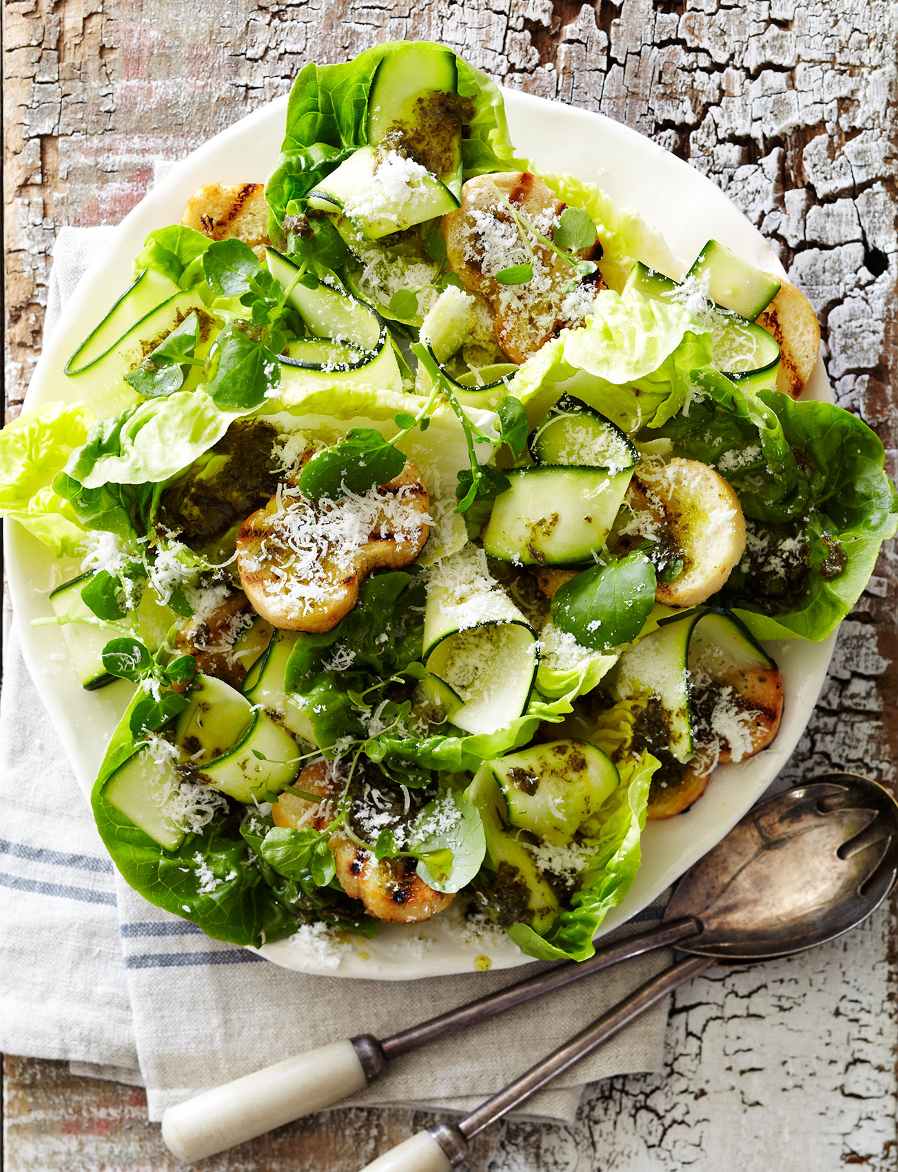Simple Salads • Cos Zucchini Salad with Grilled Croutons & Grated Parmesan • Cookbook & Editorial Food Photography
