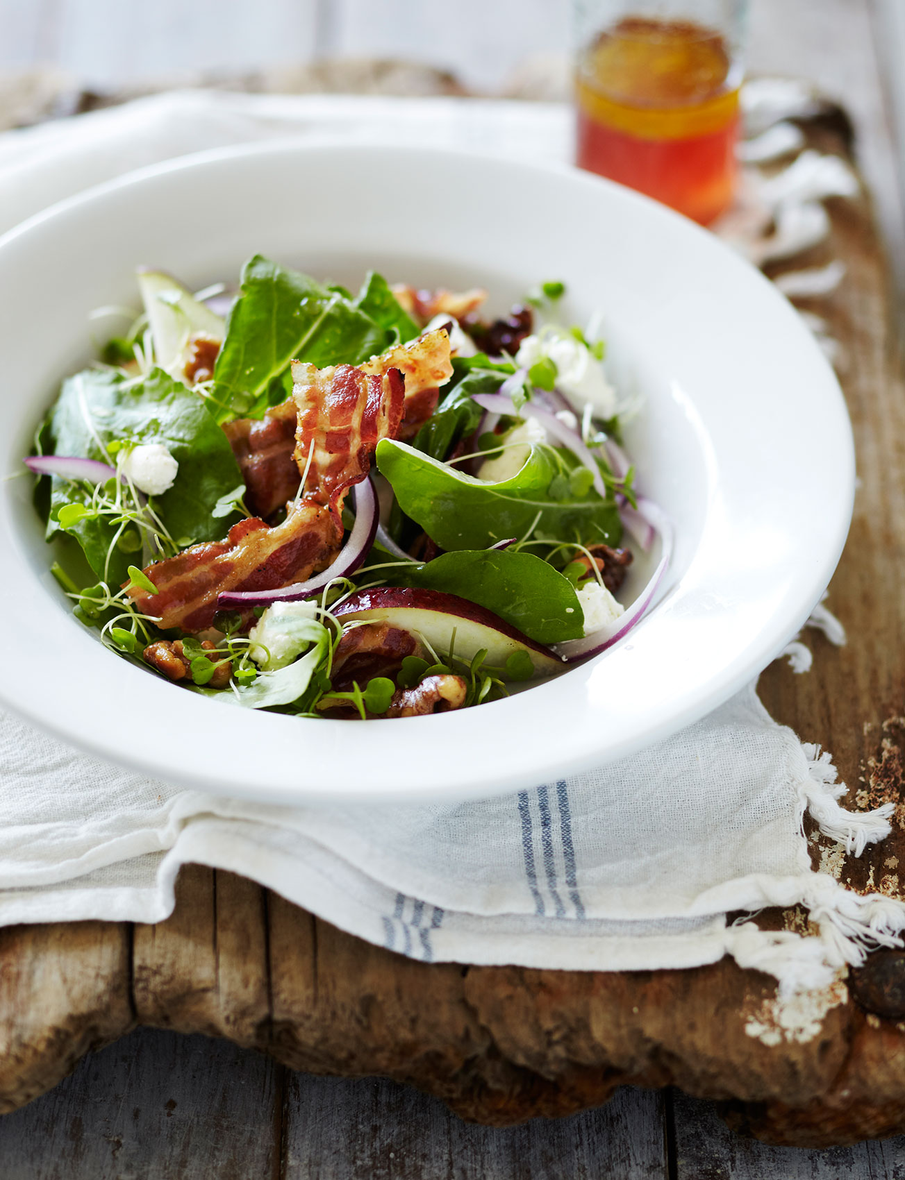 Simple Salads • Crispy Bacon Rocket Salad with Purple Onion & Sprouts • Cookbook & Editorial Food Photography