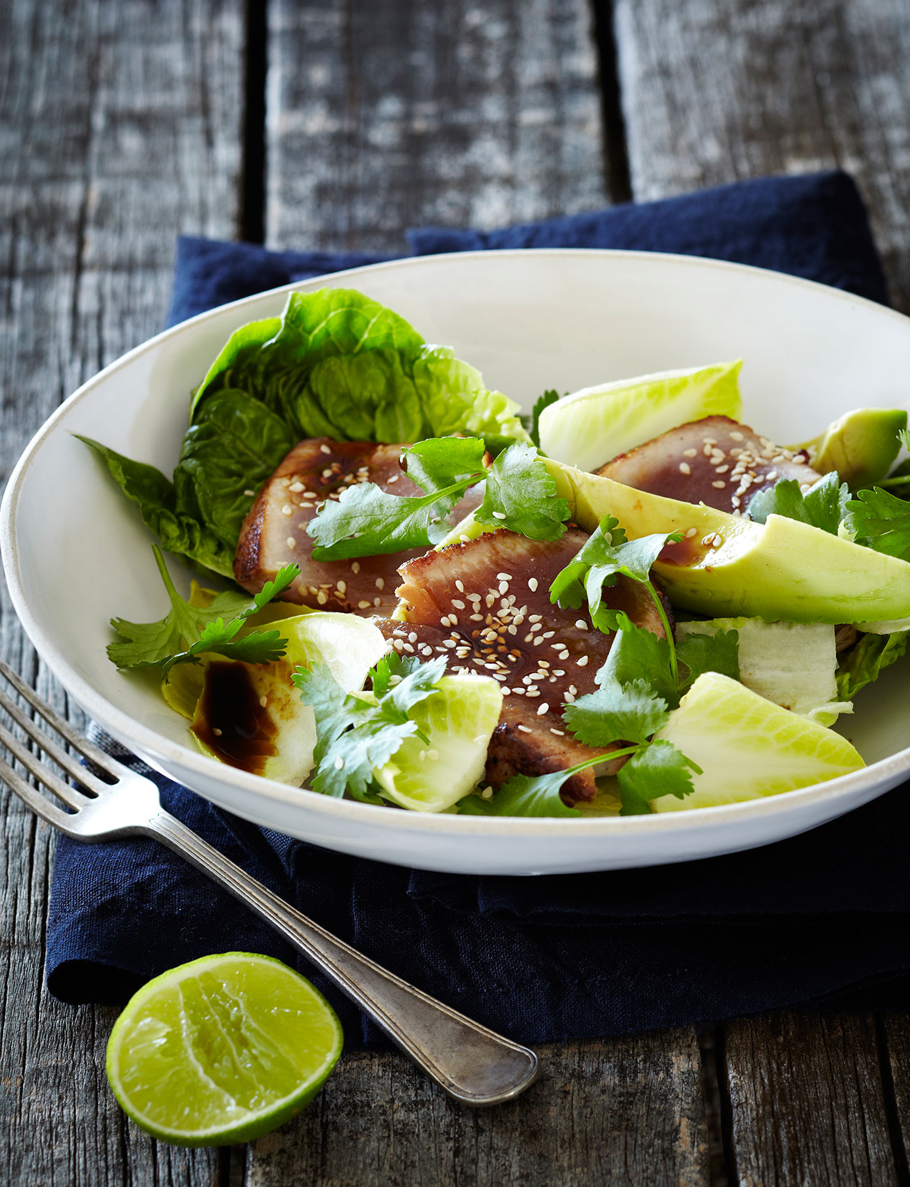 Simple Salads • Fresh Green Tamari Tuna & Sesame Salad with Avocado & Lime • Cookbook & Editorial Food Photography