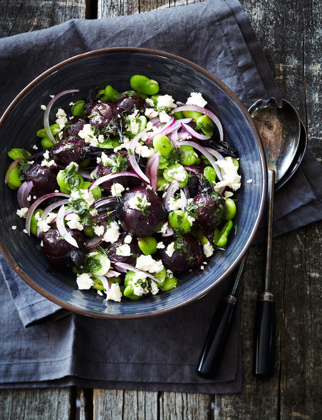 Simple Salads • Dark Beetroot Bean Salad with Red Onions, Feta & Herbs • Cookbook & Editorial Food Photography
