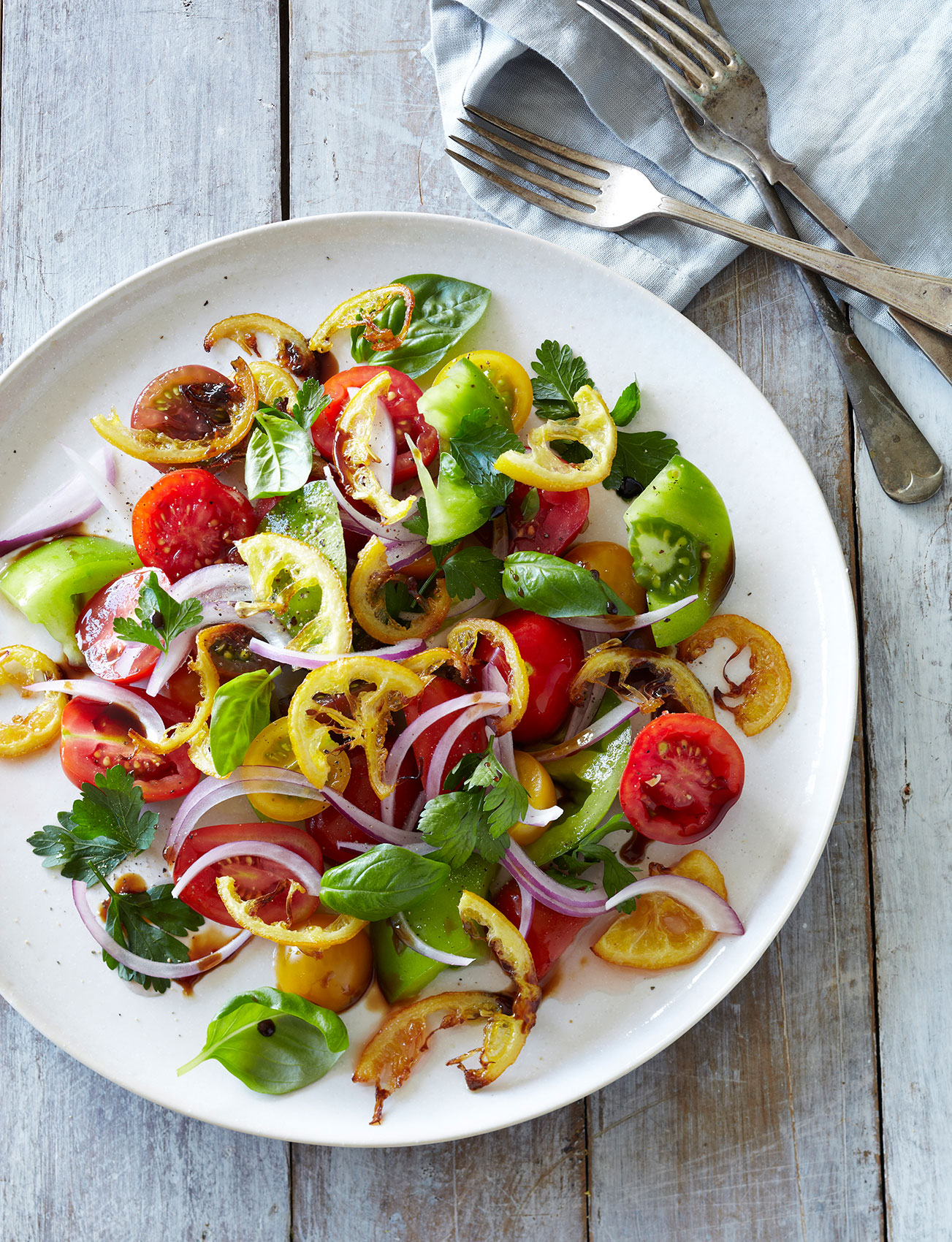 Simple Salads • Roast Lemon Salad with Red Onion, Cherry Tomato & Basil  • Cookbook & Editorial Food Photography