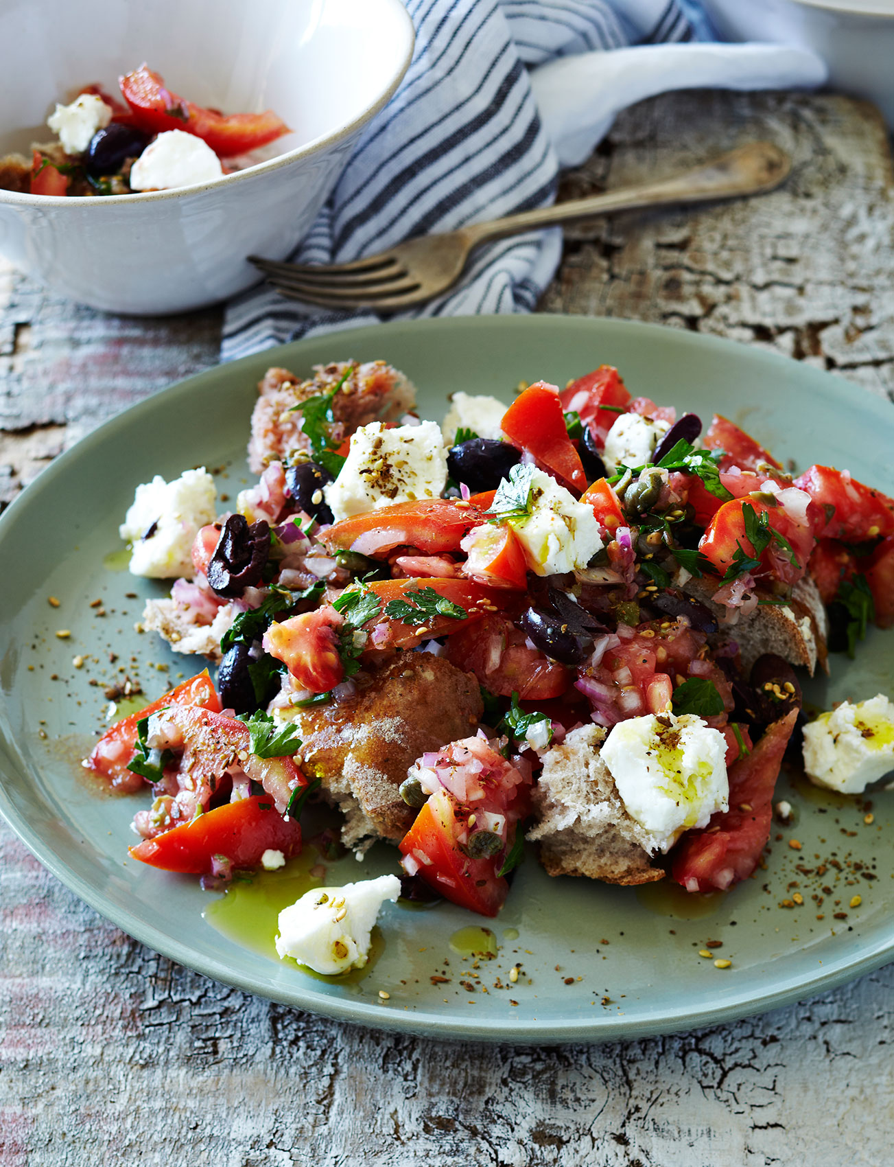Simple Salads • Tomato Bread Salad with Feta, Olive Oil & Sesame • Cookbook & Editorial Food Photography