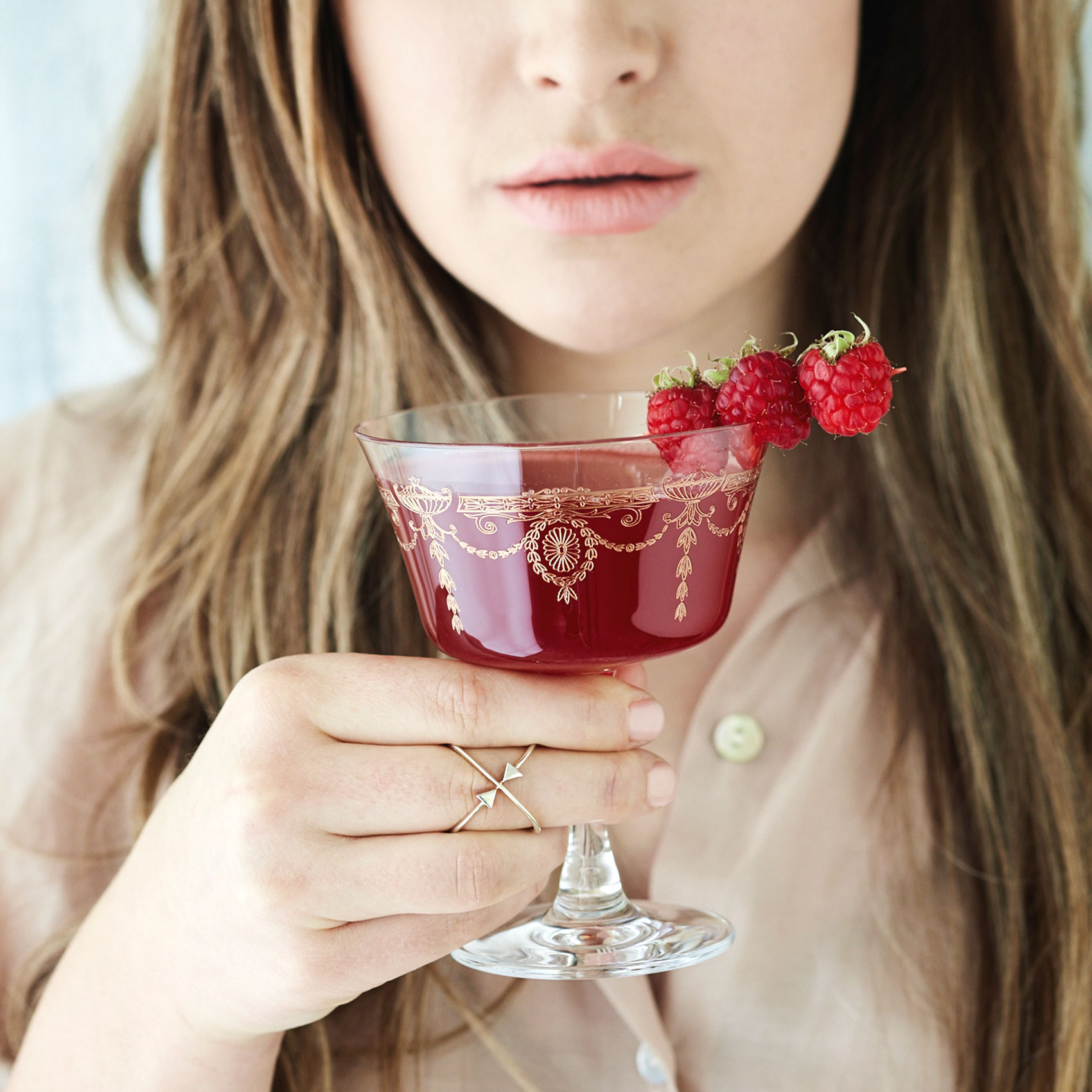 Karen Walker Tea Cocktail with Fresh Raspberries • Beverage & Liquid Photography
