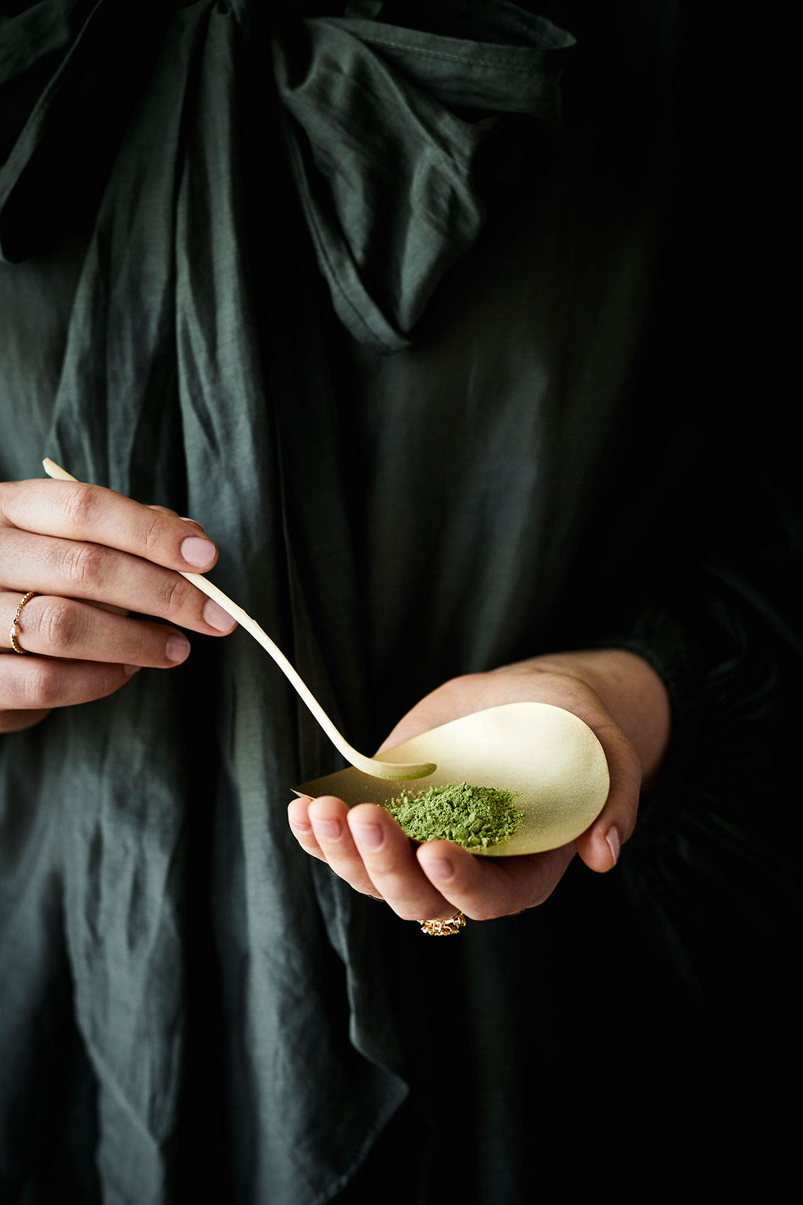 Green Matcha Powder & Gold Spoon • Advertising & Editorial Food Photography