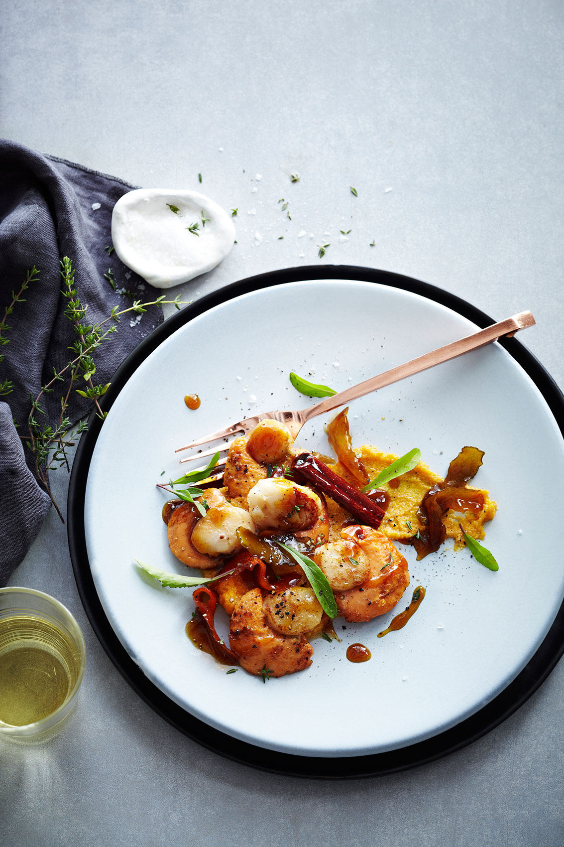 Spice Health Heroes • Diver Scallops with Fresh Thyme & Cinnamon • Cookbook & Editorial Food Photography