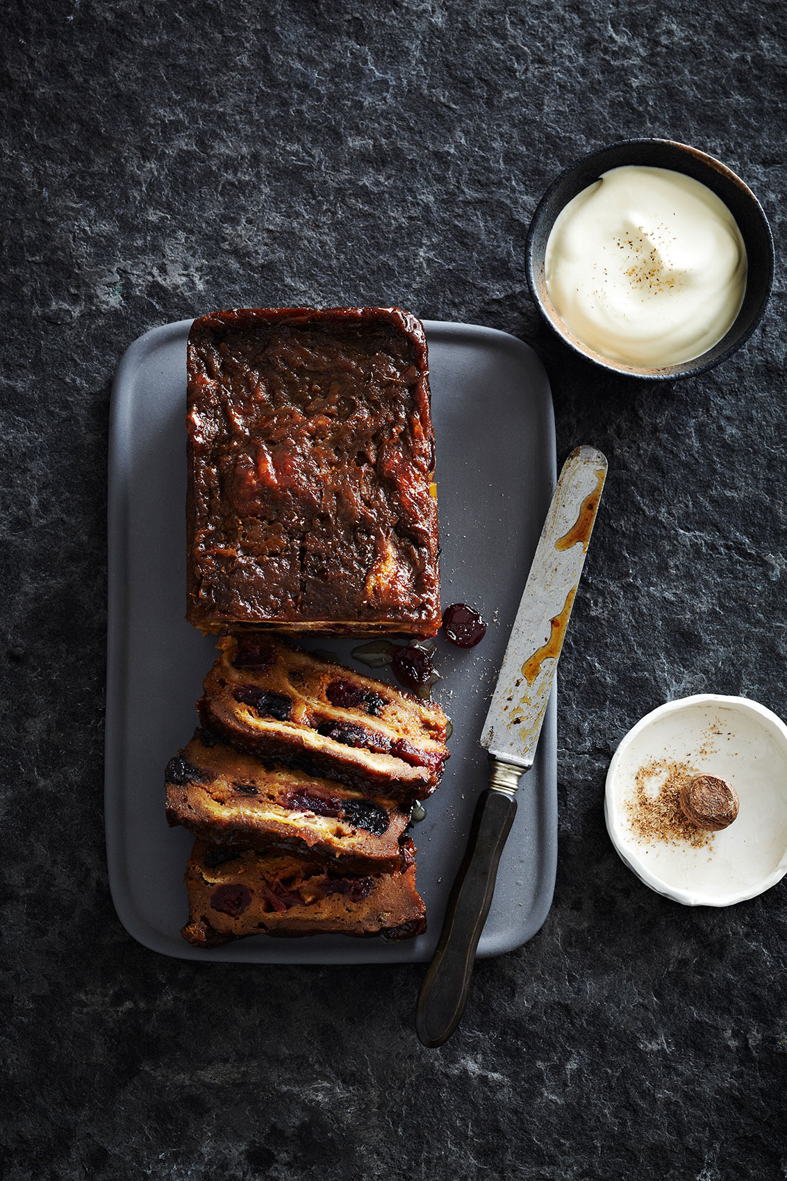 Spice Health Heroes • Sliced Bread Pudding with Nutmeg & Fresh Cream • Cookbook & Editorial Food Photography