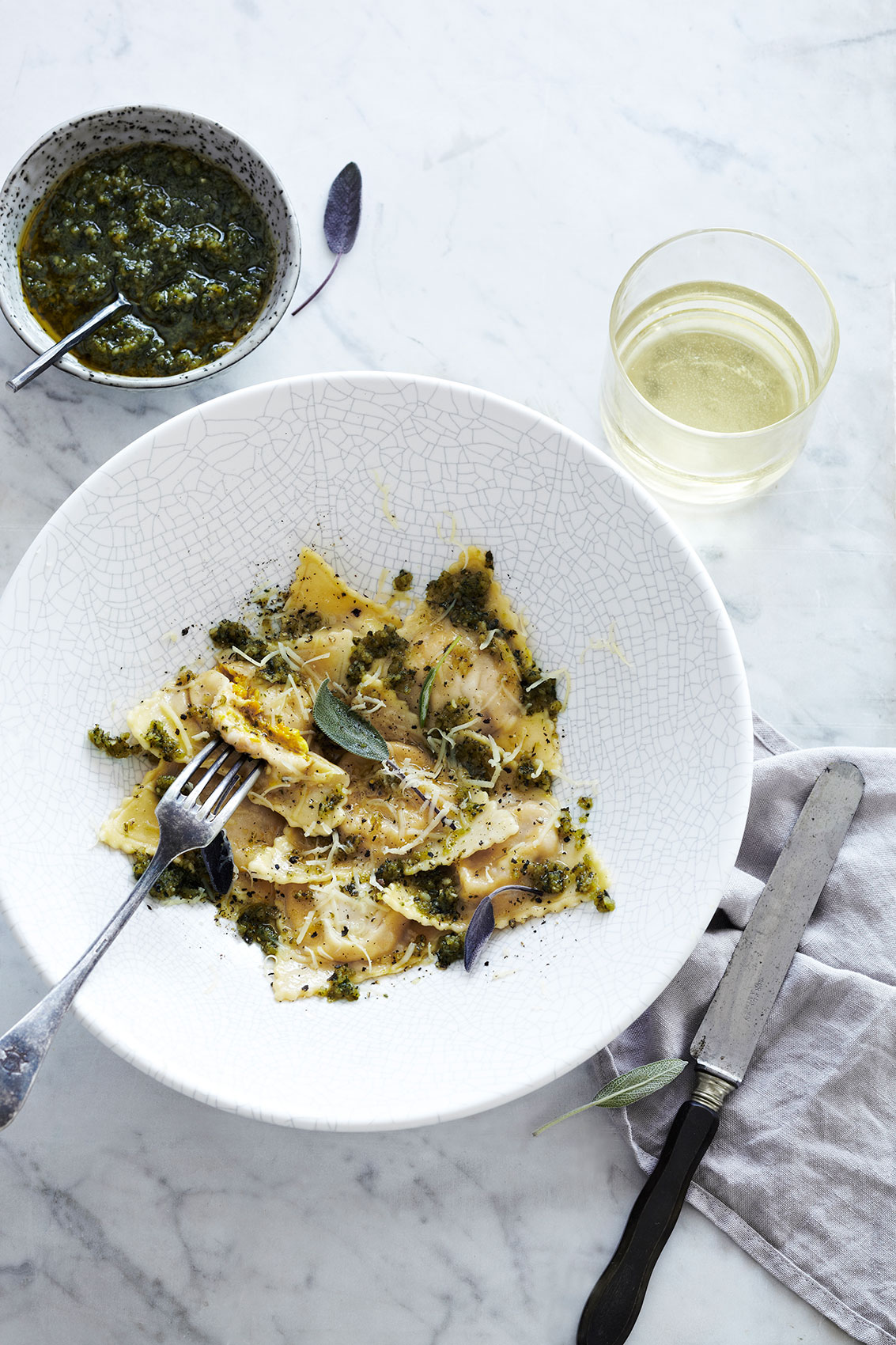 Spice Health Heroes • Pesto & Parmesan Ravioli with Fresh Sage & White Wine • Cookbook & Editorial Food Photography