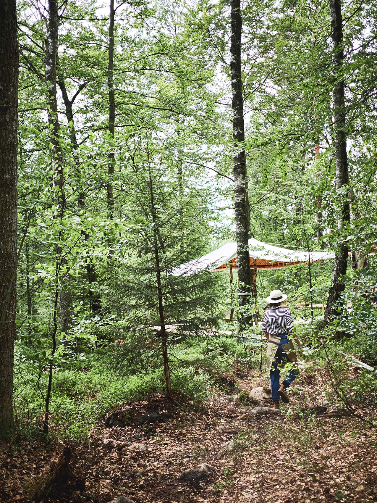 Stedsans in the Woods • Outdoor Dining Tent Amongst Trees • Lifestyle & Editorial Food Photography