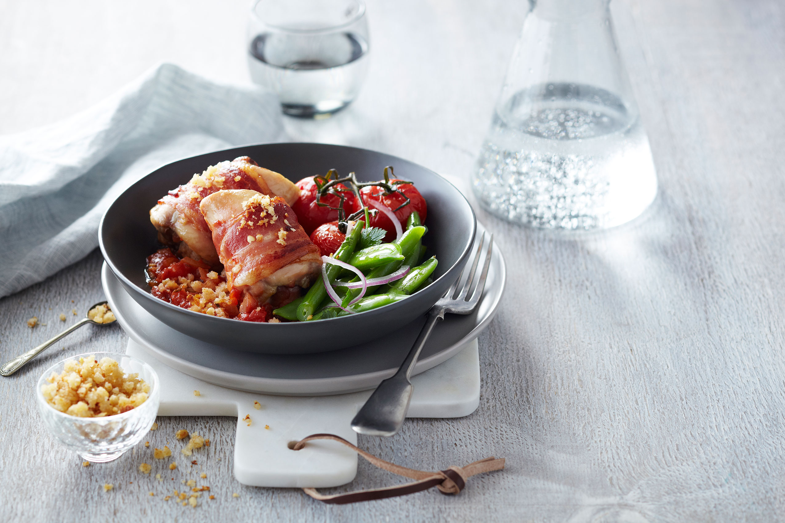 Tegel Rangitikei Roasted Chicken Thighs & Bacon • Advertising & Editorial Food Photography