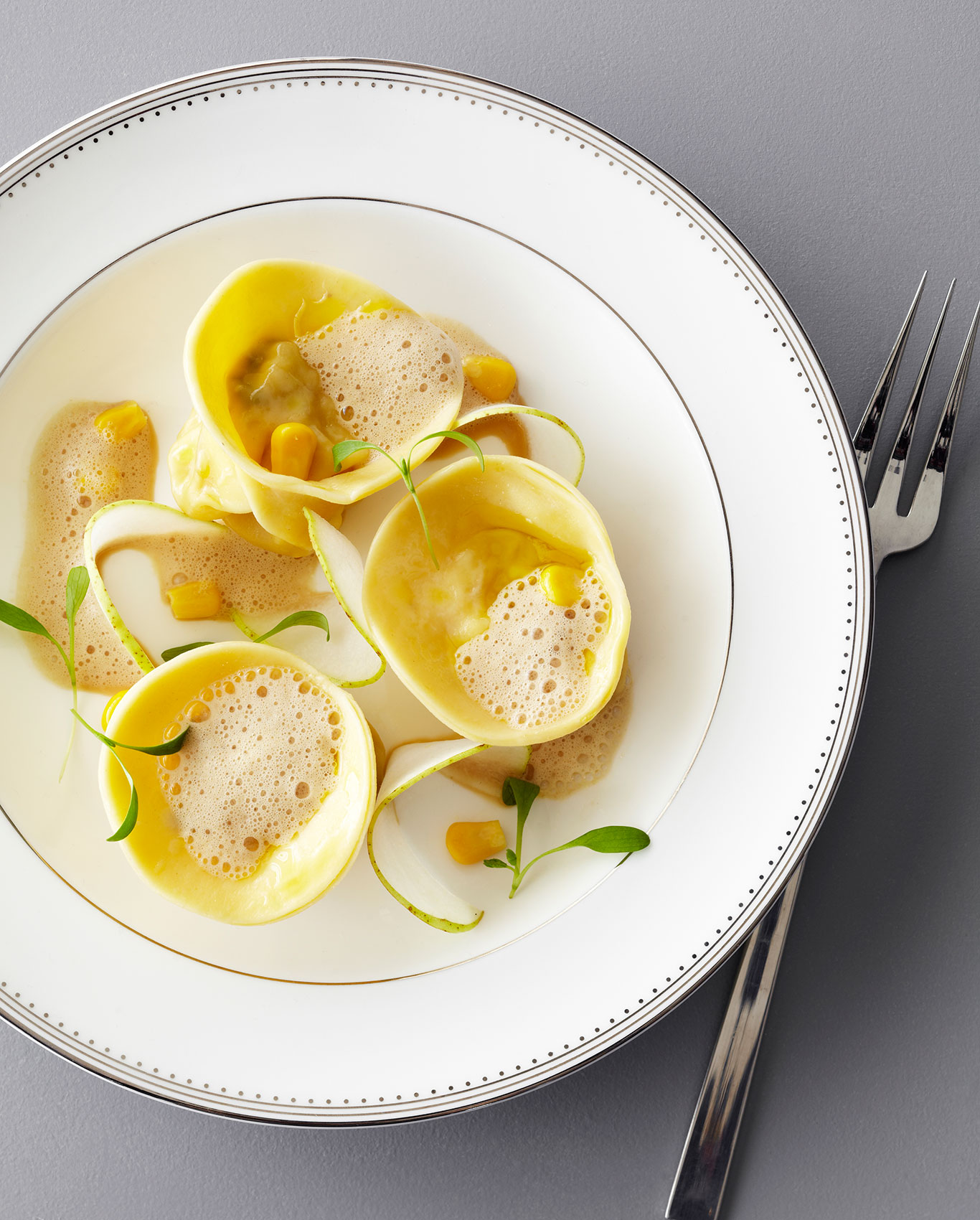 Southon Cooking • The Foodstore Scampi Ravioli with Pear Ribbons • Hospitality & Editorial Food Photography