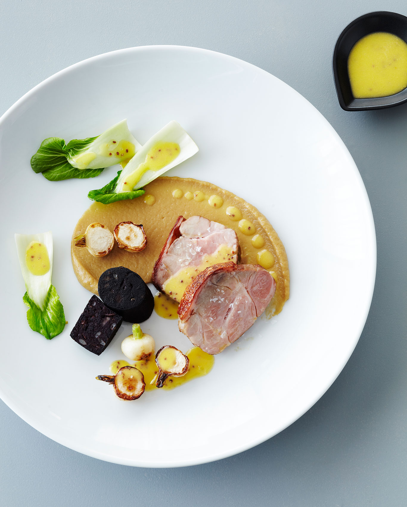 Southon Cooking • The Foodstore Razorback Pork with Bok Choy & Black Pudding • Hospitality & Editorial Food Photography