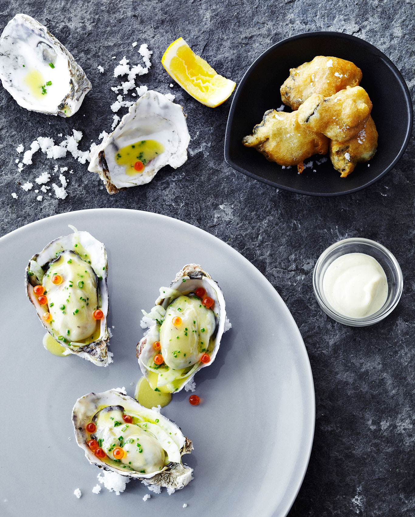 Southon Cooking • The Foodstore Cooked & Raw Oysters with Roe, Lemon & Salt • Hospitality & Editorial Food Photography